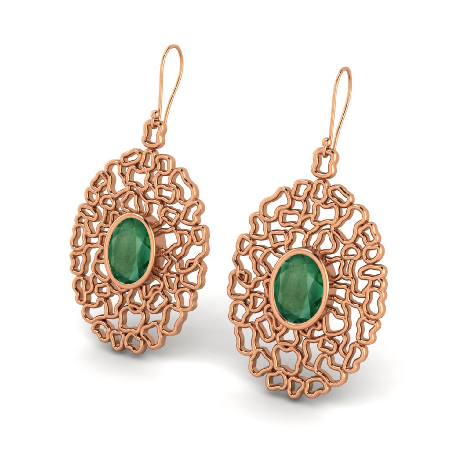 Emerald Filigree Drop Earrings - 925 Silver