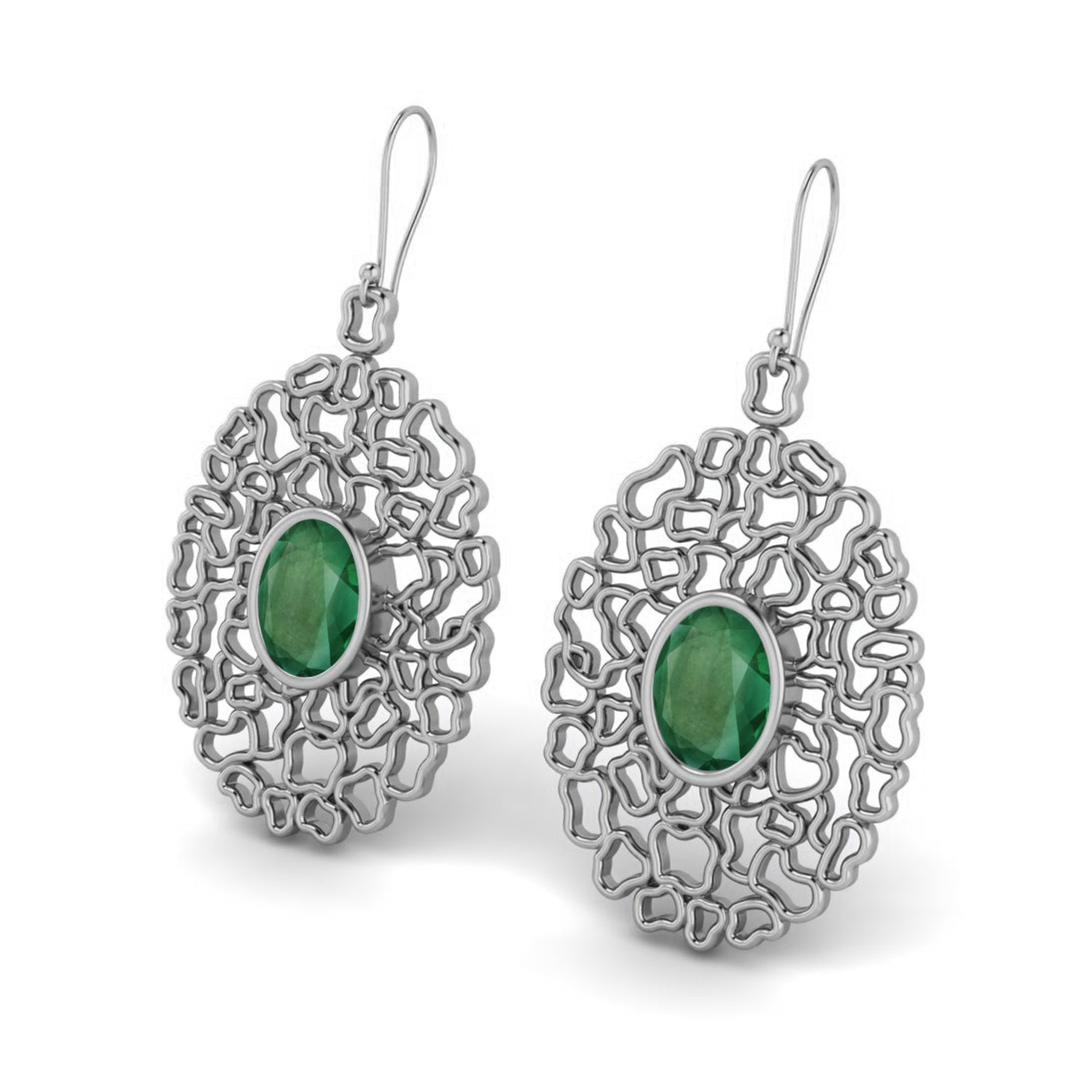 Emerald Filigree Drop Earrings - 925 Silver
