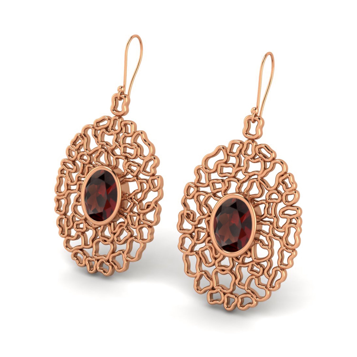 Garnet Filigree Drop Earrings - 925 Silver