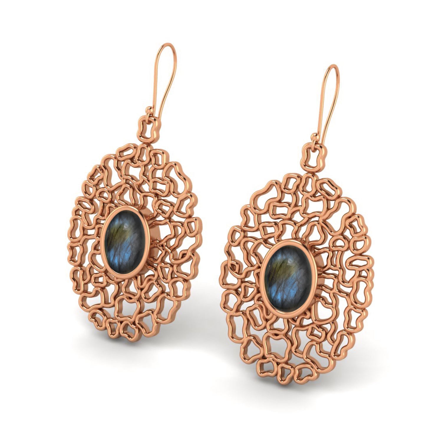 Labradorite Filigree Drop Earrings - 925 Silver