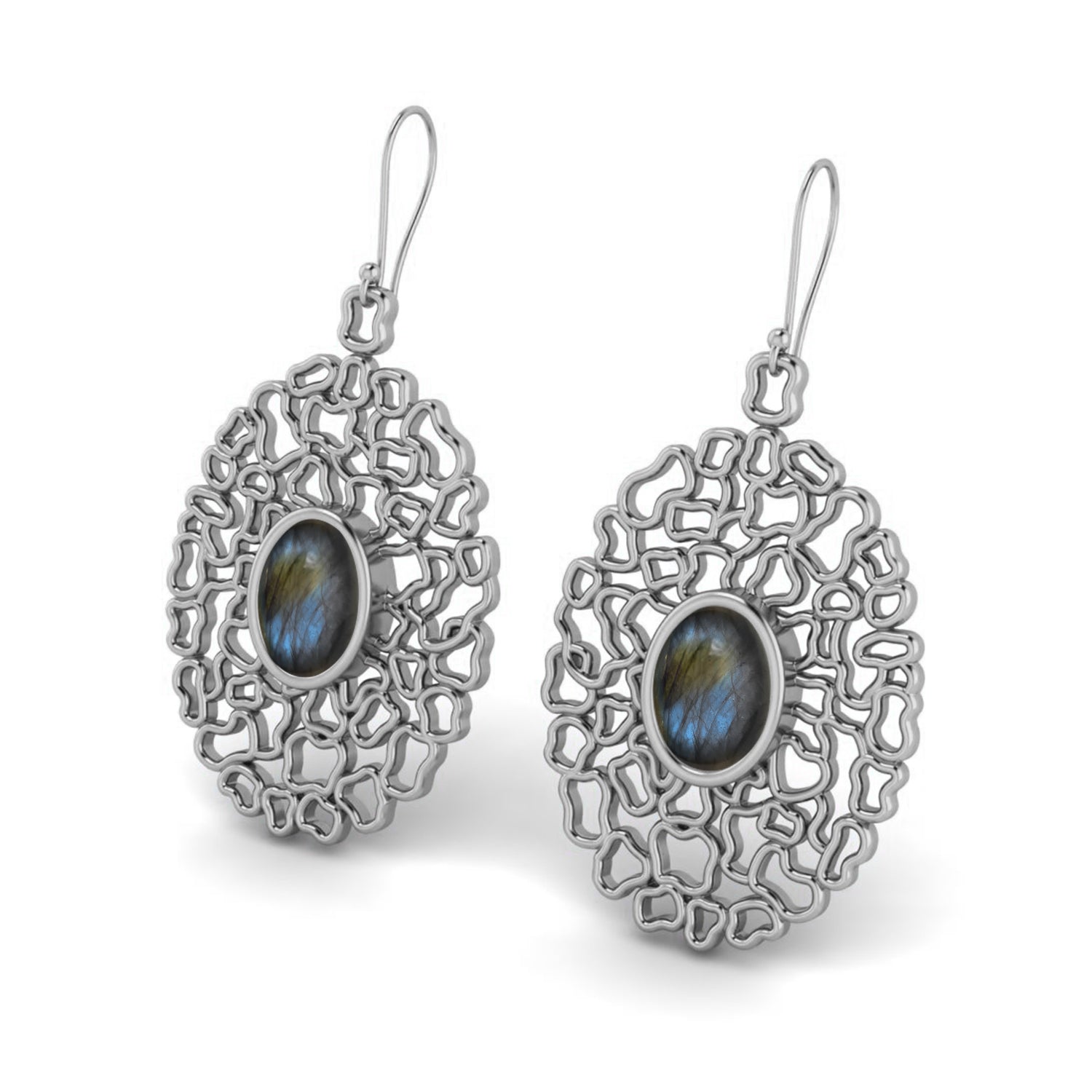 Labradorite Filigree Drop Earrings - 925 Silver