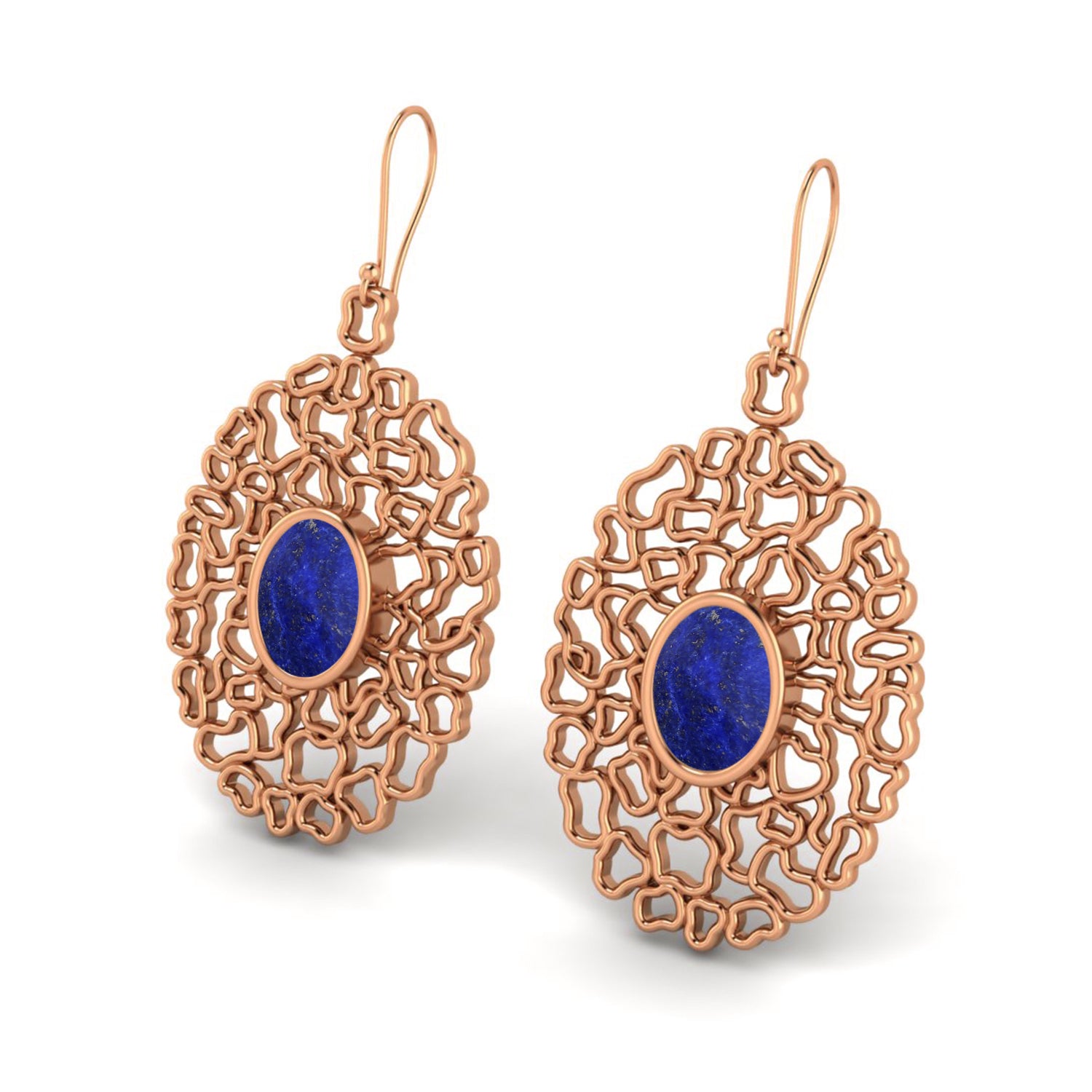 Lapis Filigree Drop Earrings - 925 Silver Silver
