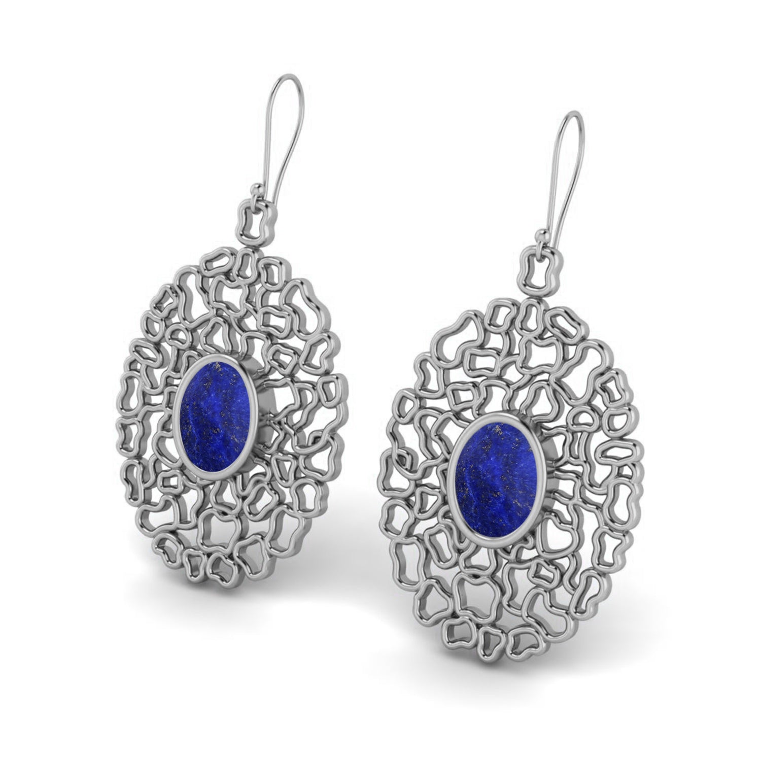 Lapis Filigree Drop Earrings - 925 Silver Silver
