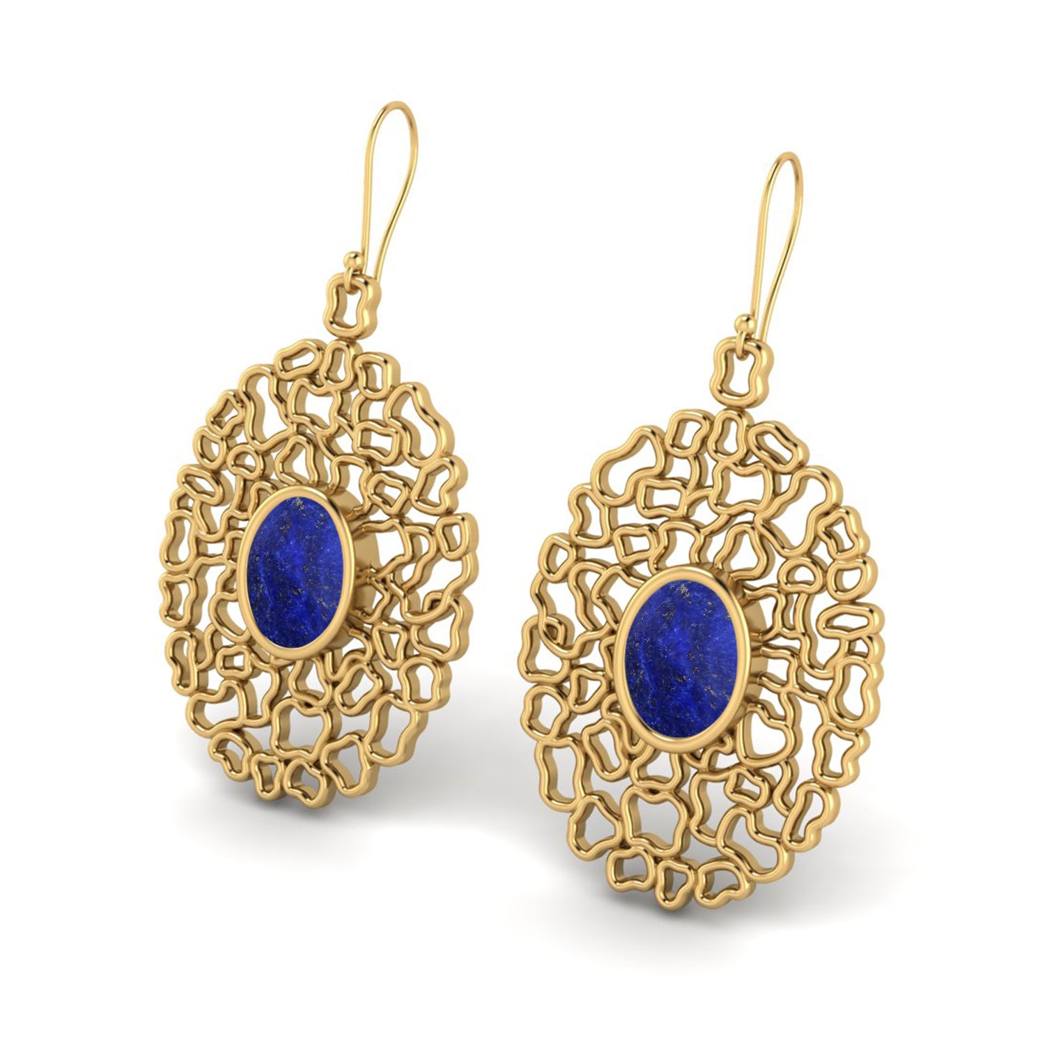 Lapis Filigree Drop Earrings - 925 Silver Silver