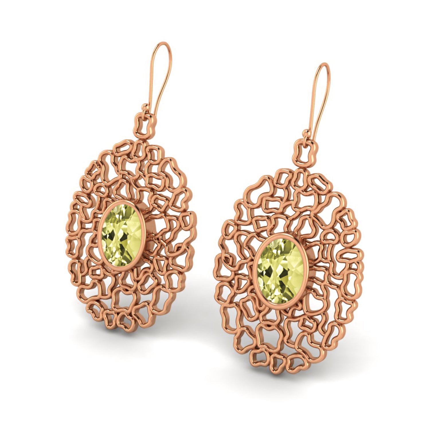 Lemon Quartz Filigree Drop Earrings - Sterling Silver