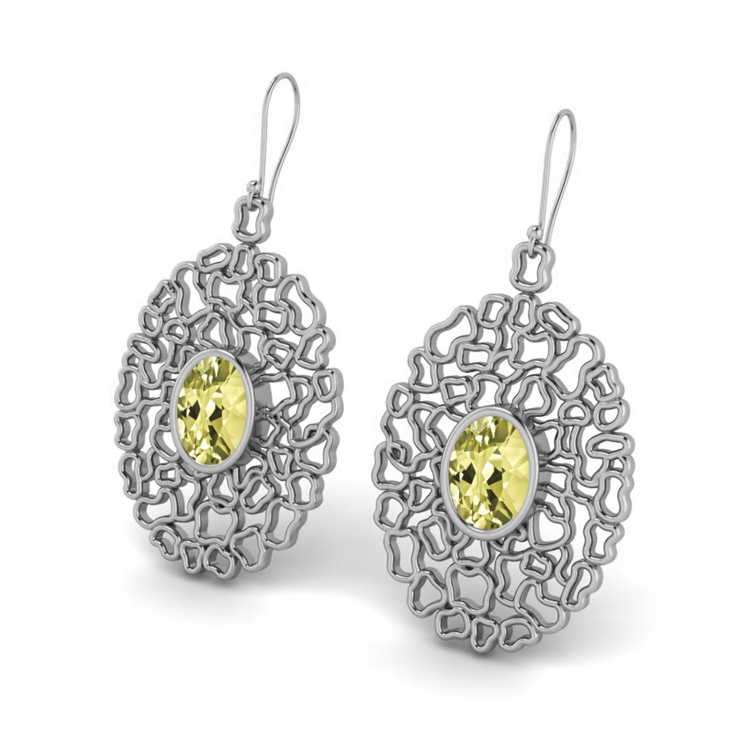 Lemon Quartz Filigree Drop Earrings - Sterling Silver