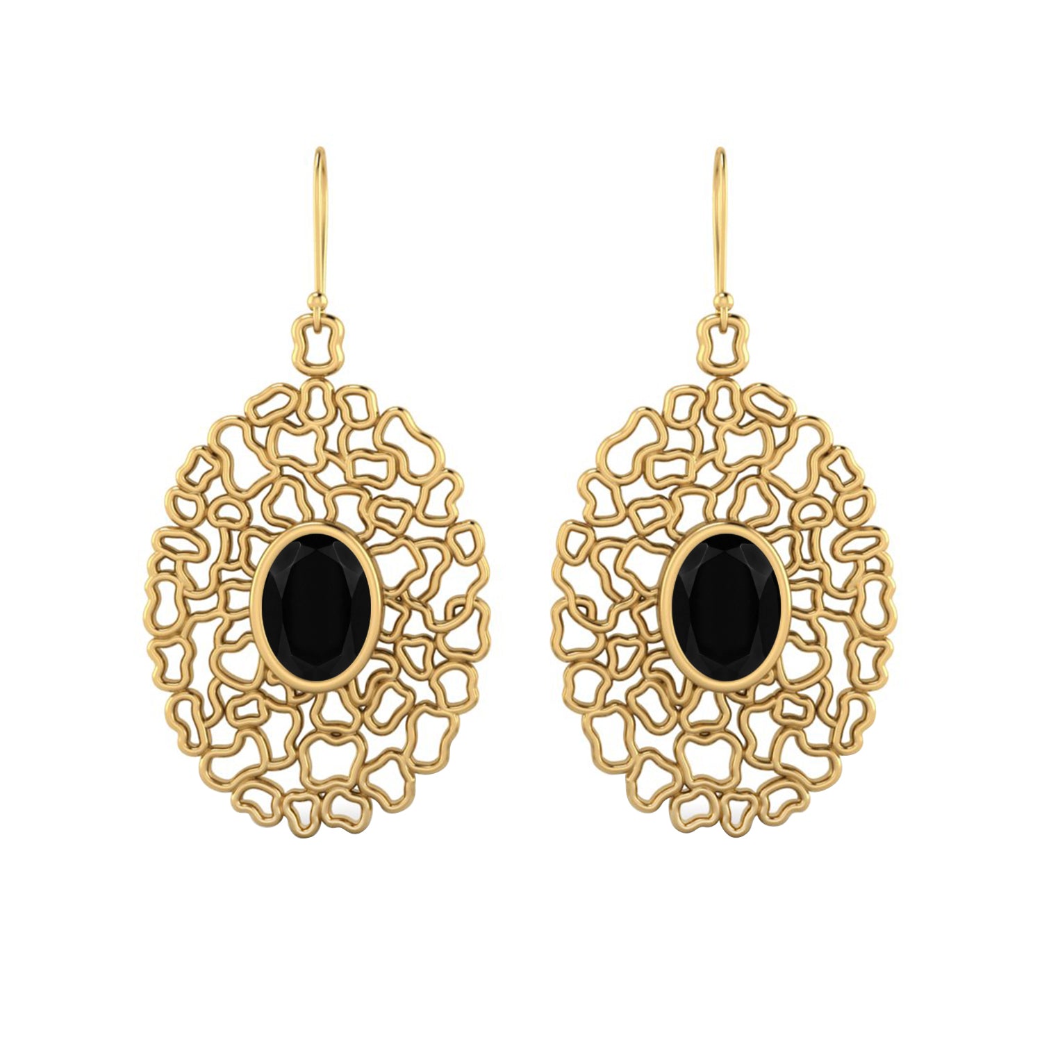 Black Spinel Filigree Drop Earrings - 925 Silver
