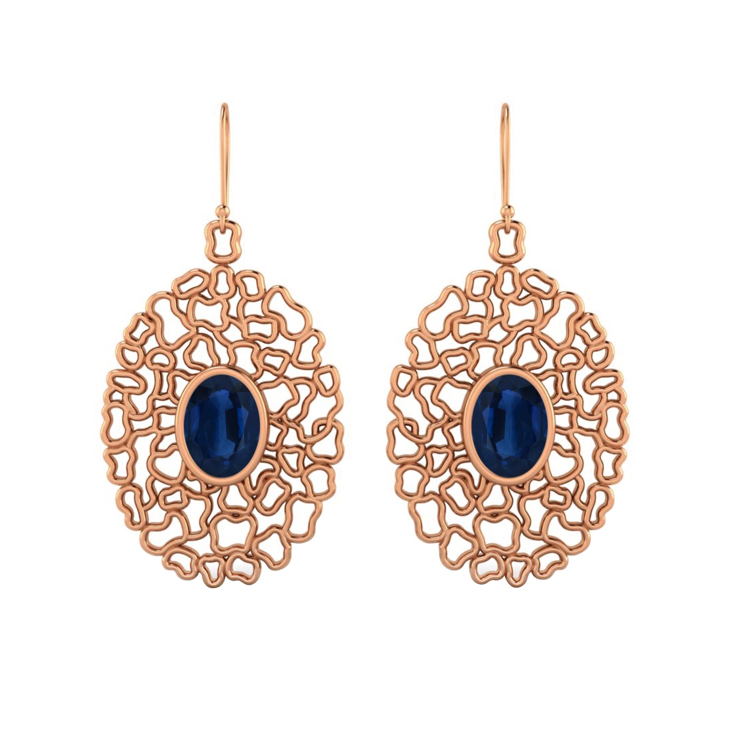 Blue Sapphire Filigree Drop Earrings - 925 Silver