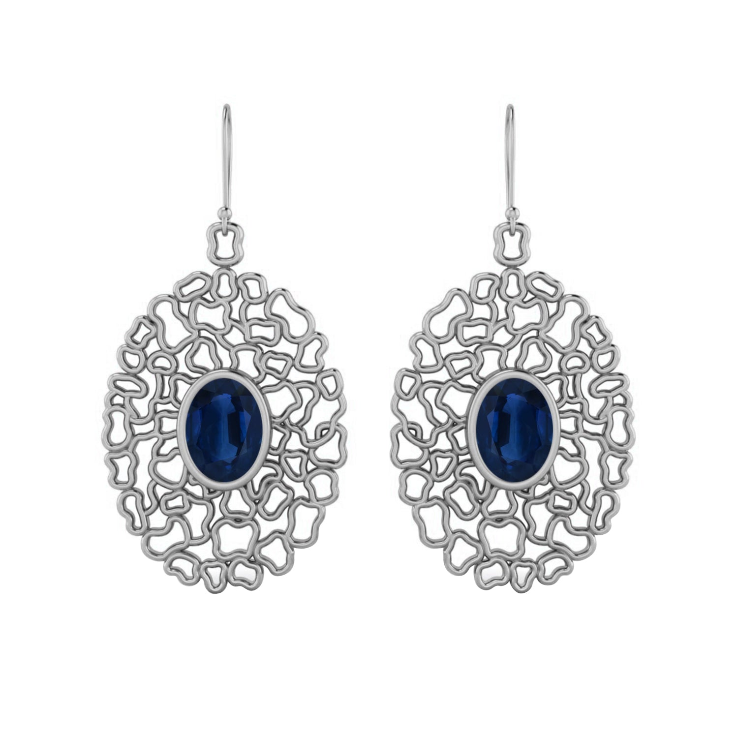 Blue Sapphire Filigree Drop Earrings - 925 Silver
