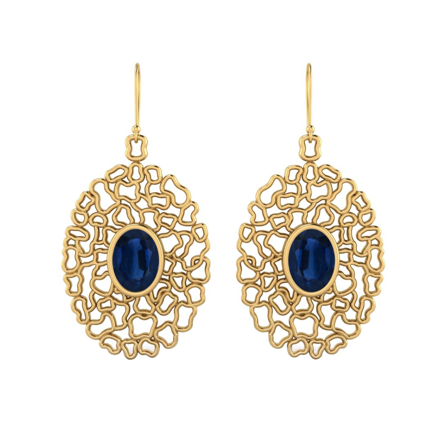 Blue Sapphire Filigree Drop Earrings - 925 Silver