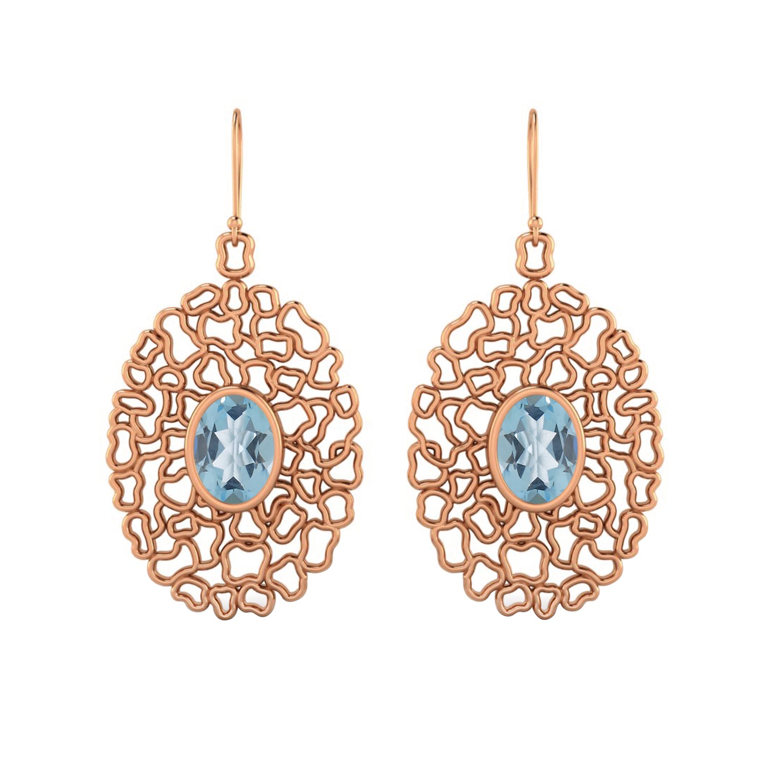 Blue Topaz Filigree Drop Earrings - 925 Silver