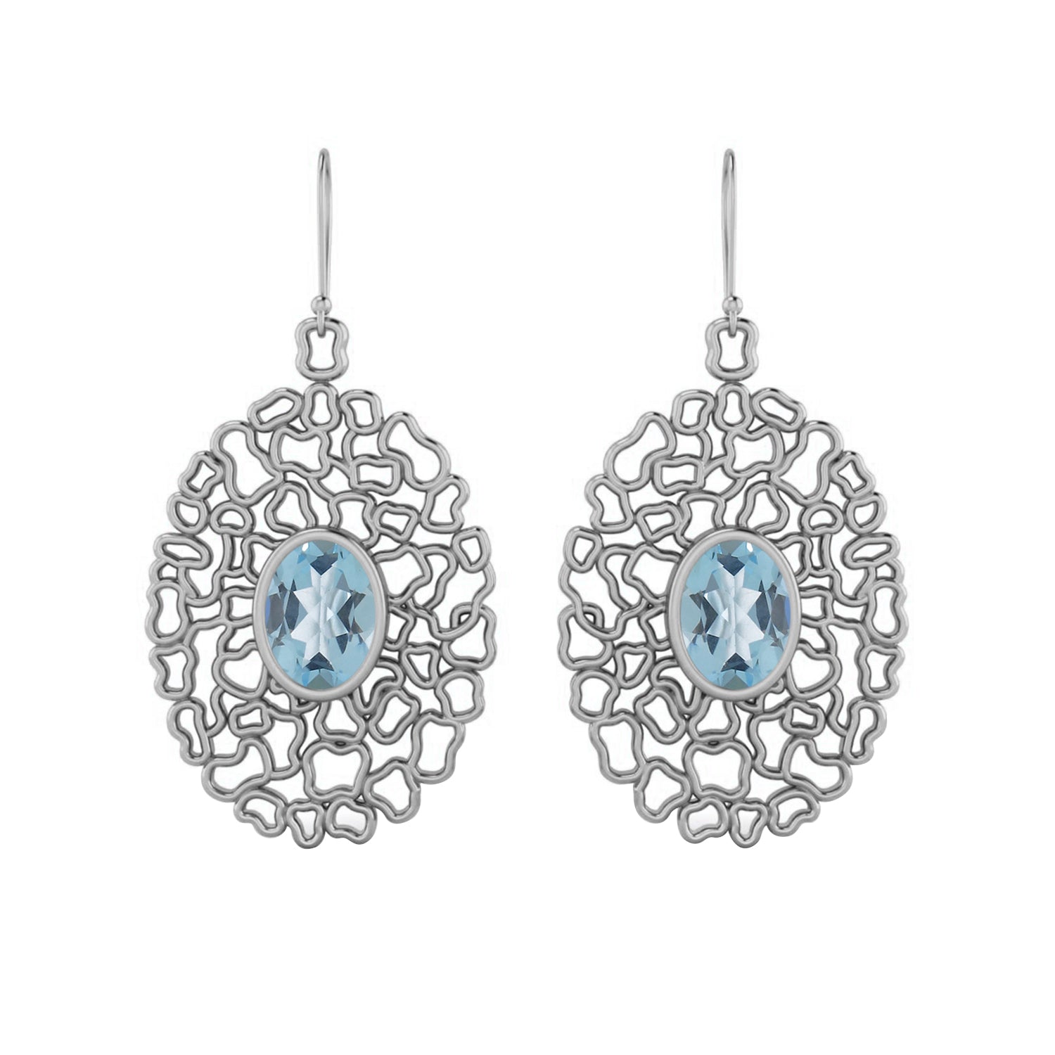 Blue Topaz Filigree Drop Earrings - 925 Silver