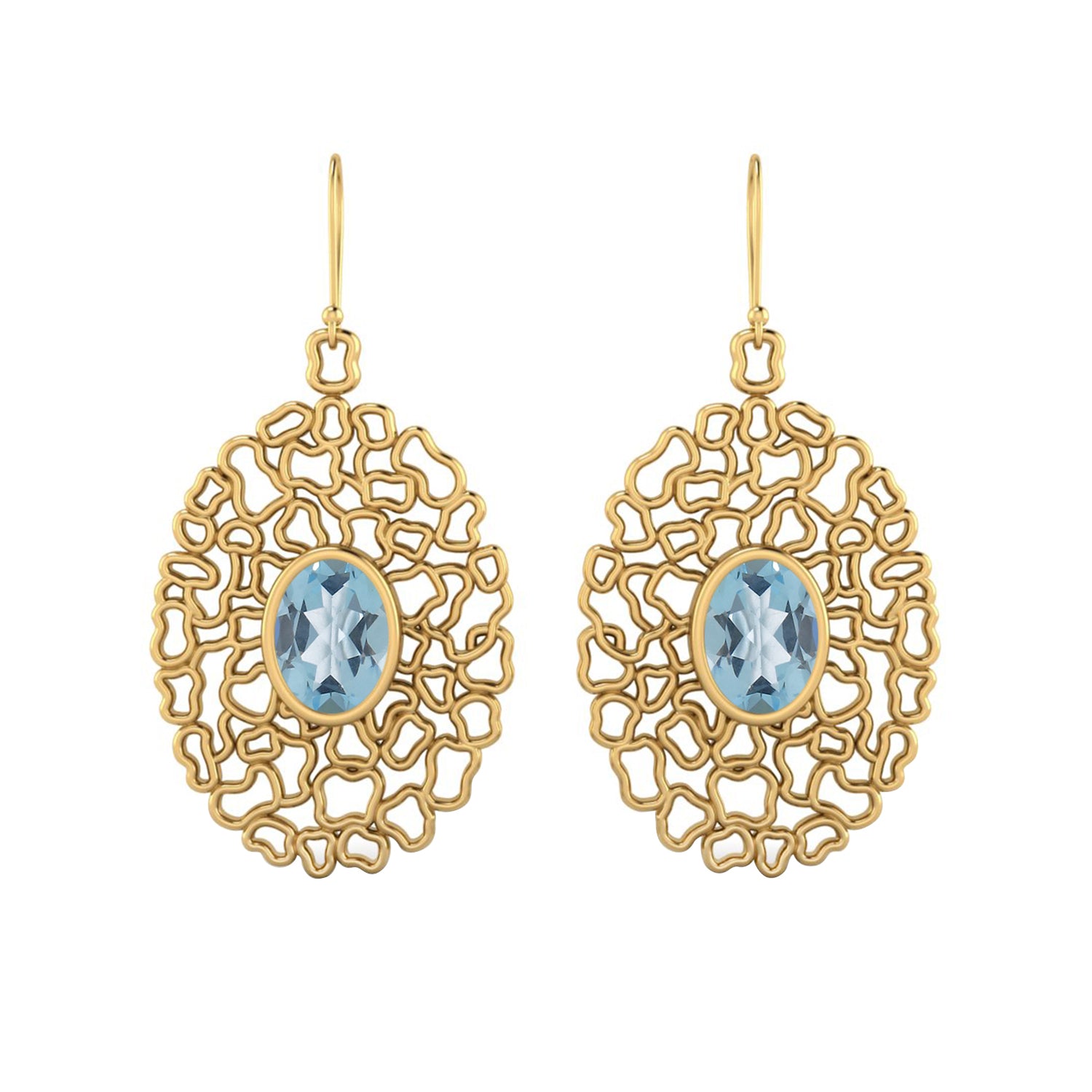 Blue Topaz Filigree Drop Earrings - 925 Silver