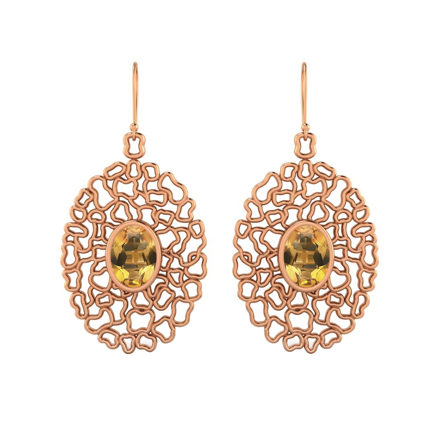 Citrine Filigree Drop Earrings - 925 Silver