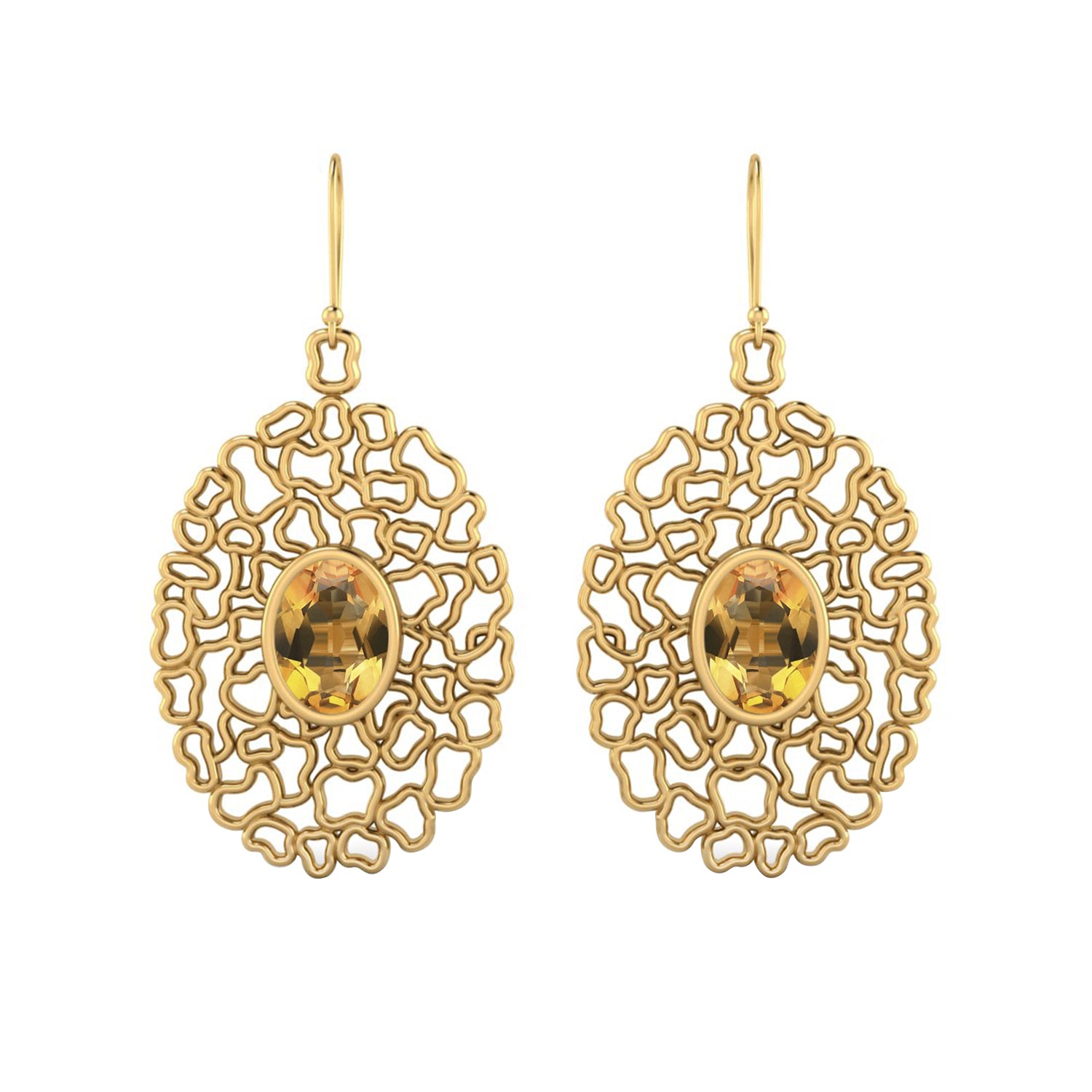 Citrine Filigree Drop Earrings - 925 Silver