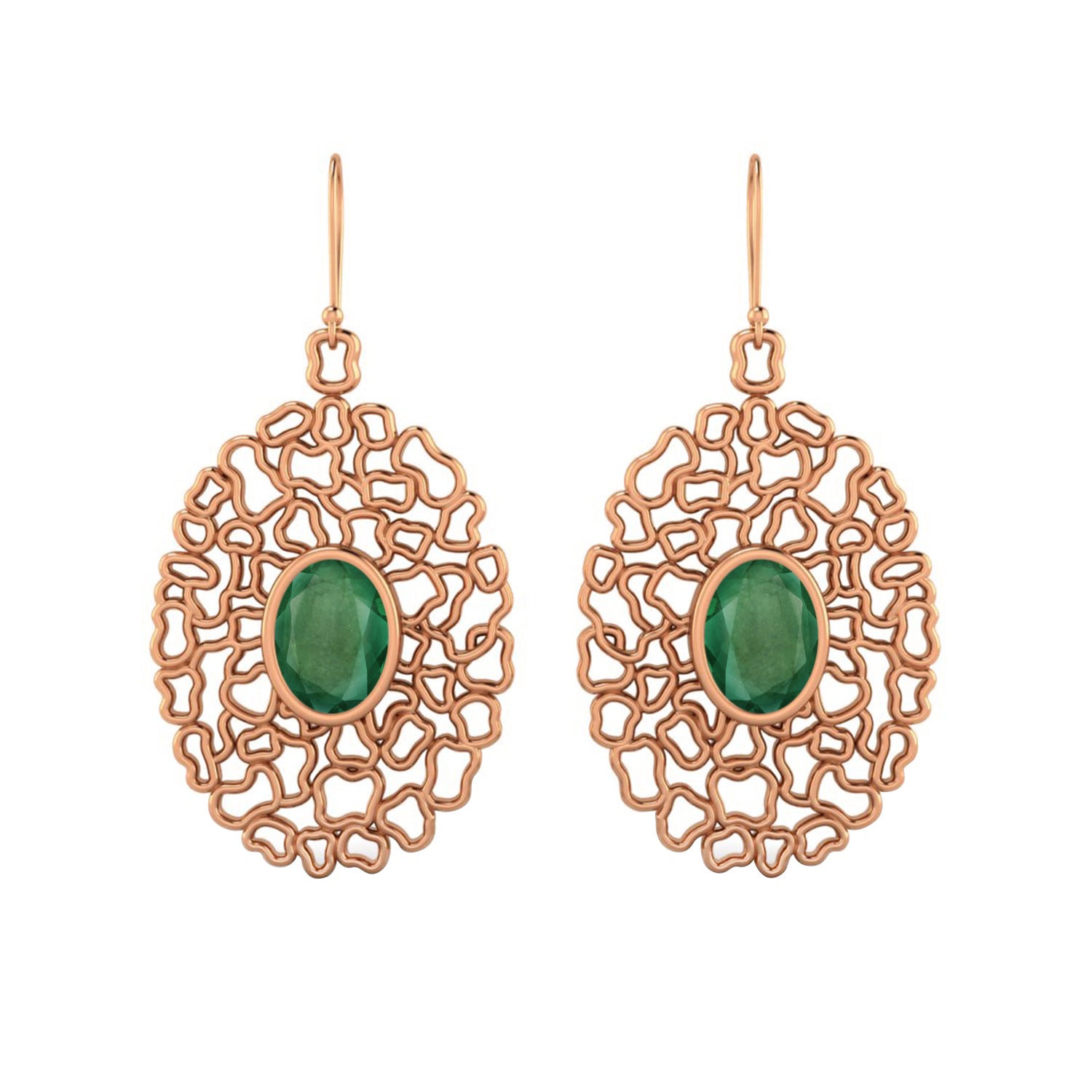 Emerald Filigree Drop Earrings - 925 Silver