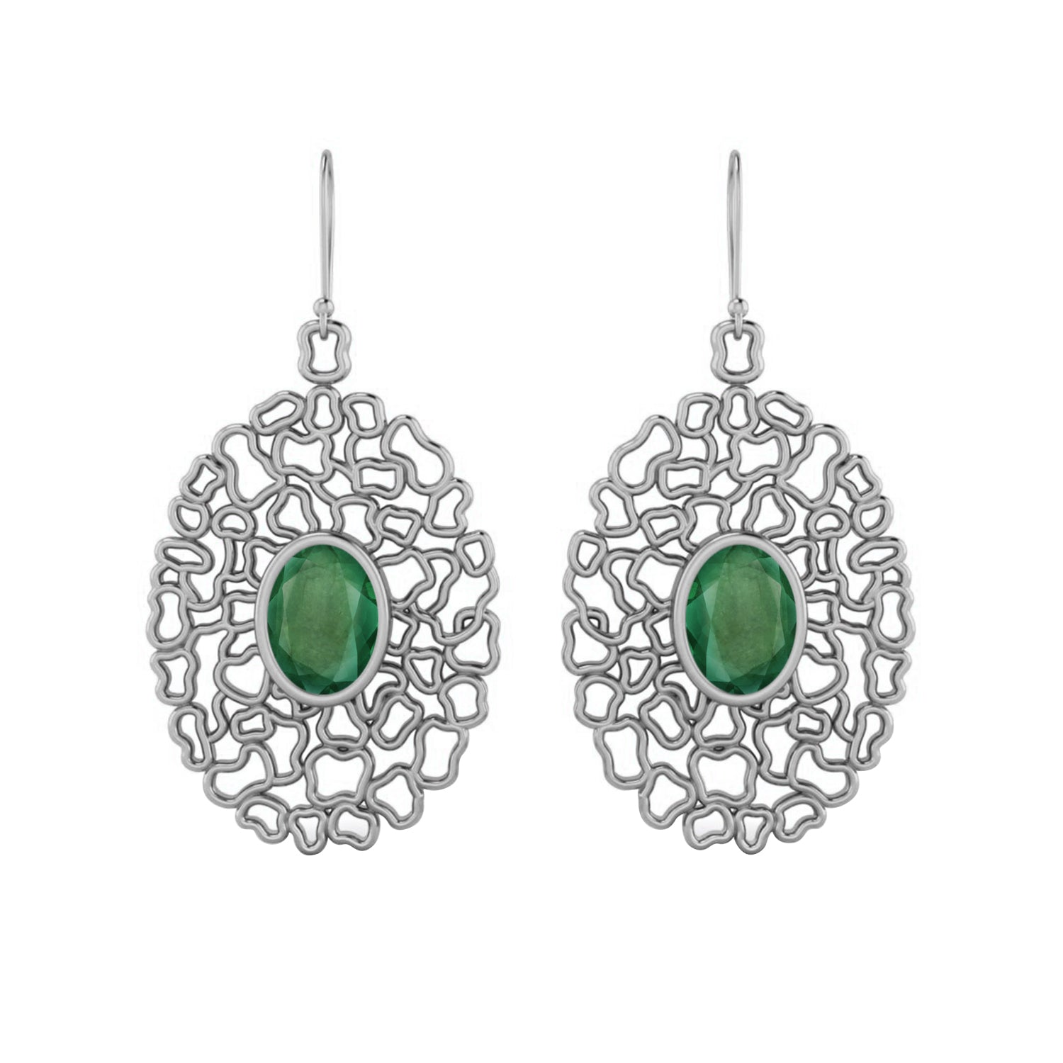 Emerald Filigree Drop Earrings - 925 Silver