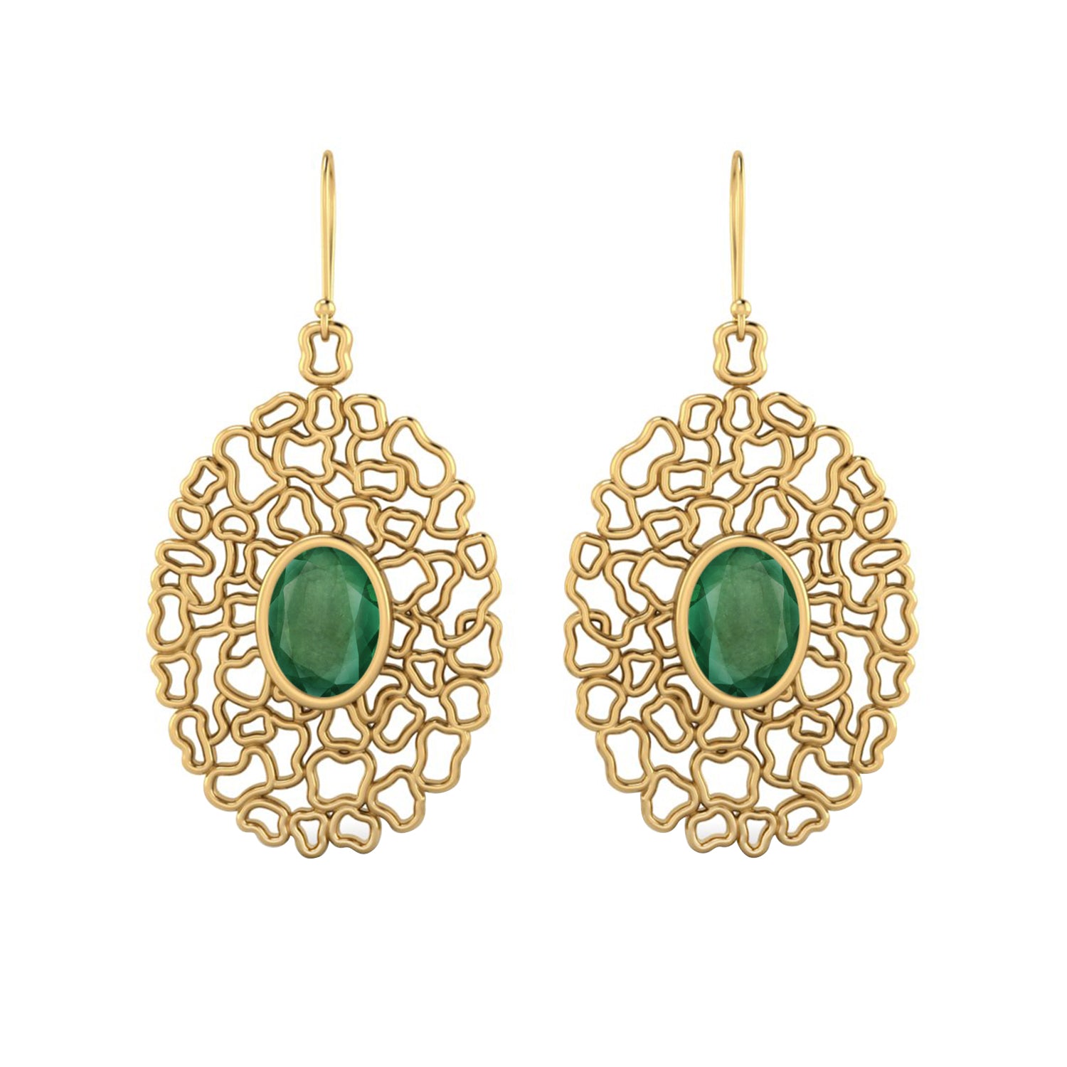 Emerald Filigree Drop Earrings - 925 Silver