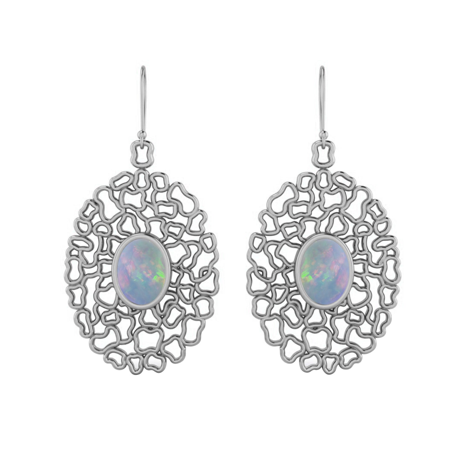 Opal Filigree Drop Earrings - 925 Silver