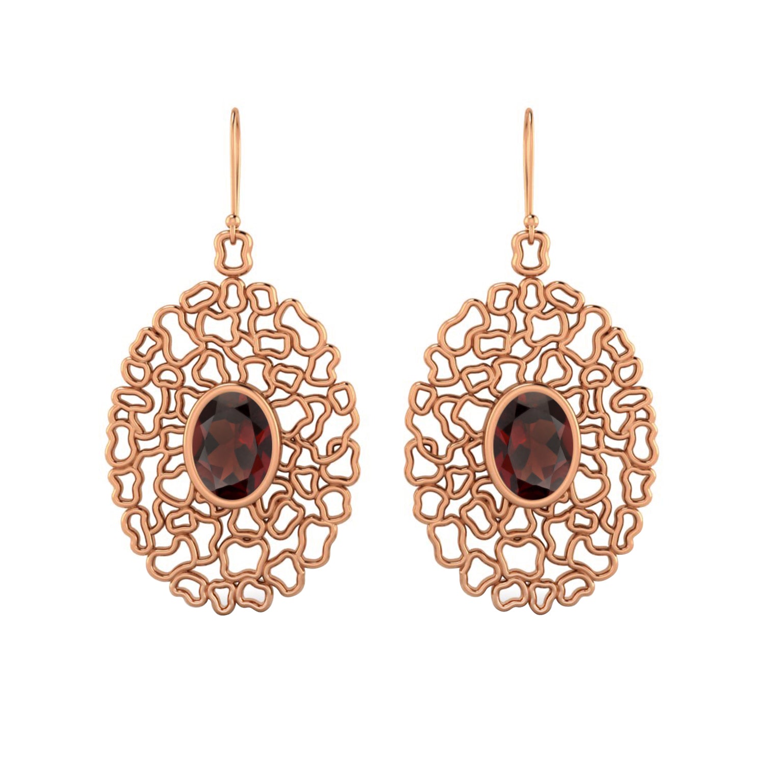Garnet Filigree Drop Earrings - 925 Silver