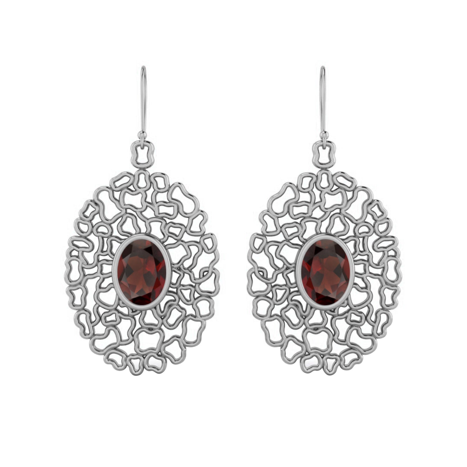 Garnet Filigree Drop Earrings - 925 Silver
