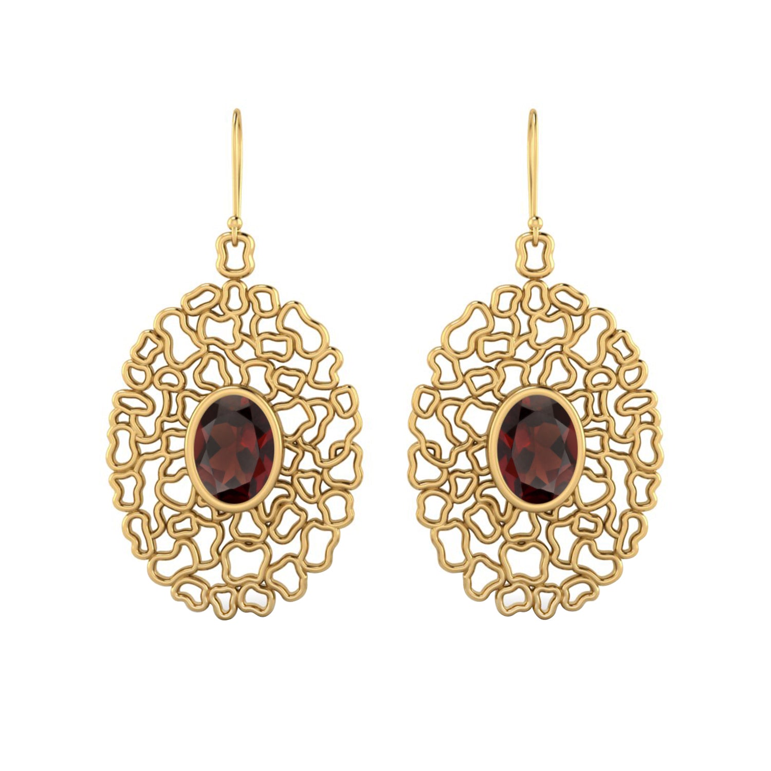 Garnet Filigree Drop Earrings - 925 Silver