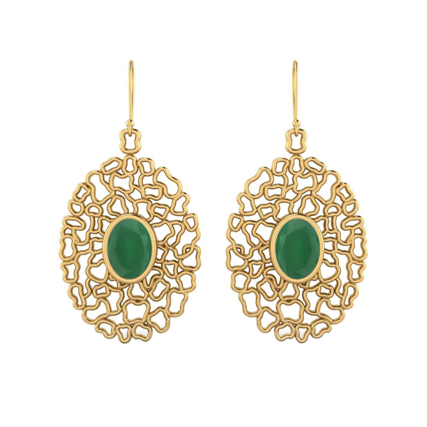 Green Onyx Filigree Drop Earrings - 925 Silver
