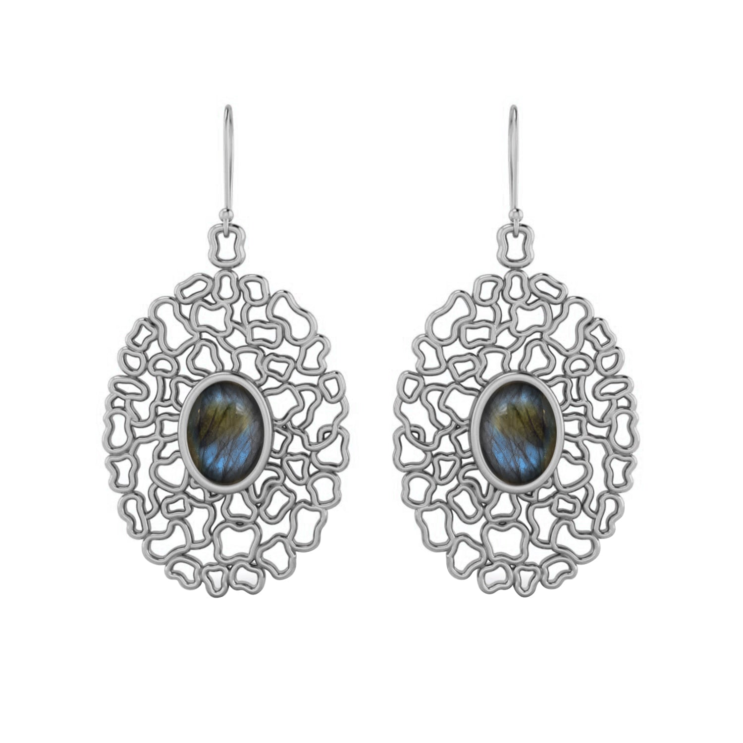 Labradorite Filigree Drop Earrings - 925 Silver