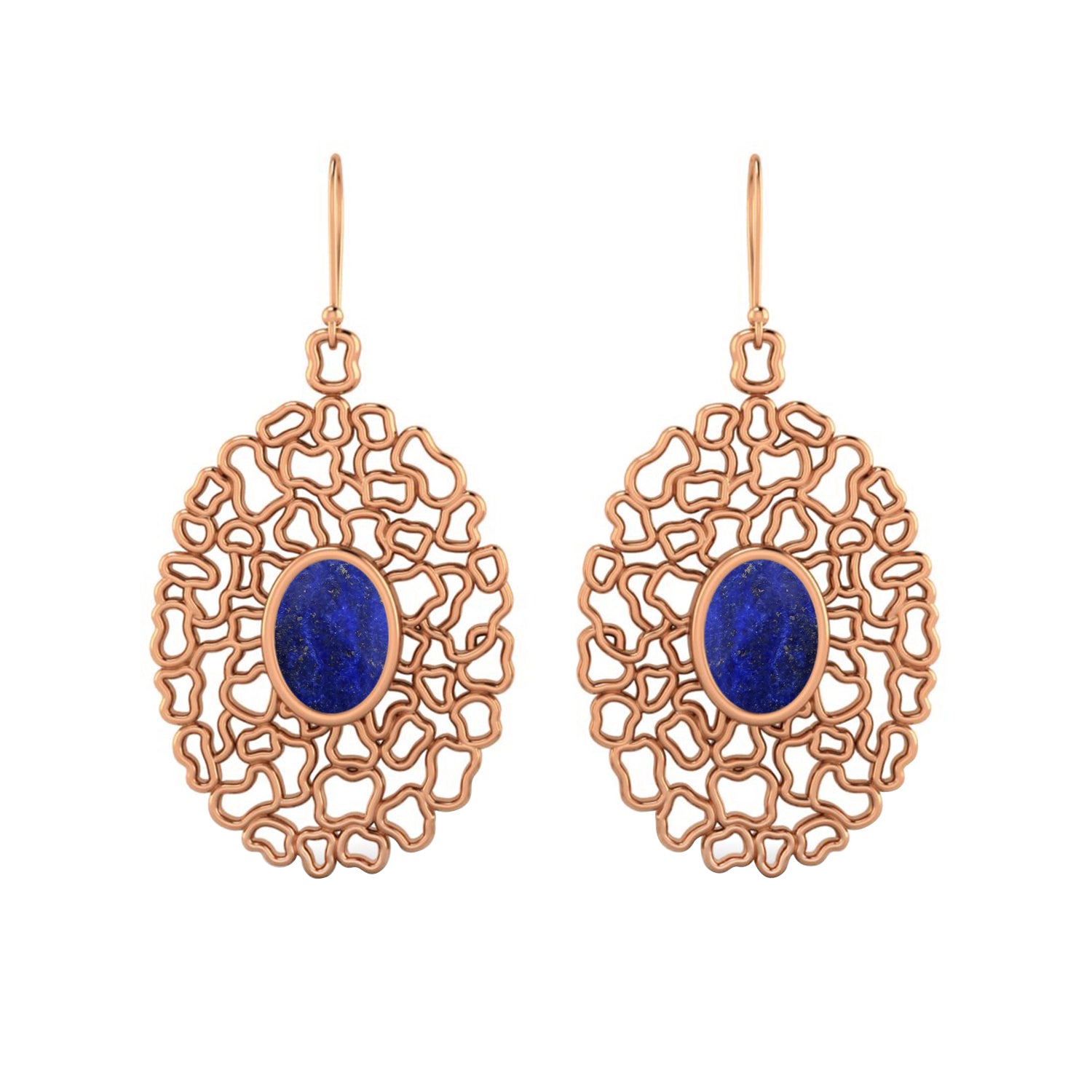 Lapis Filigree Drop Earrings - 925 Silver Silver