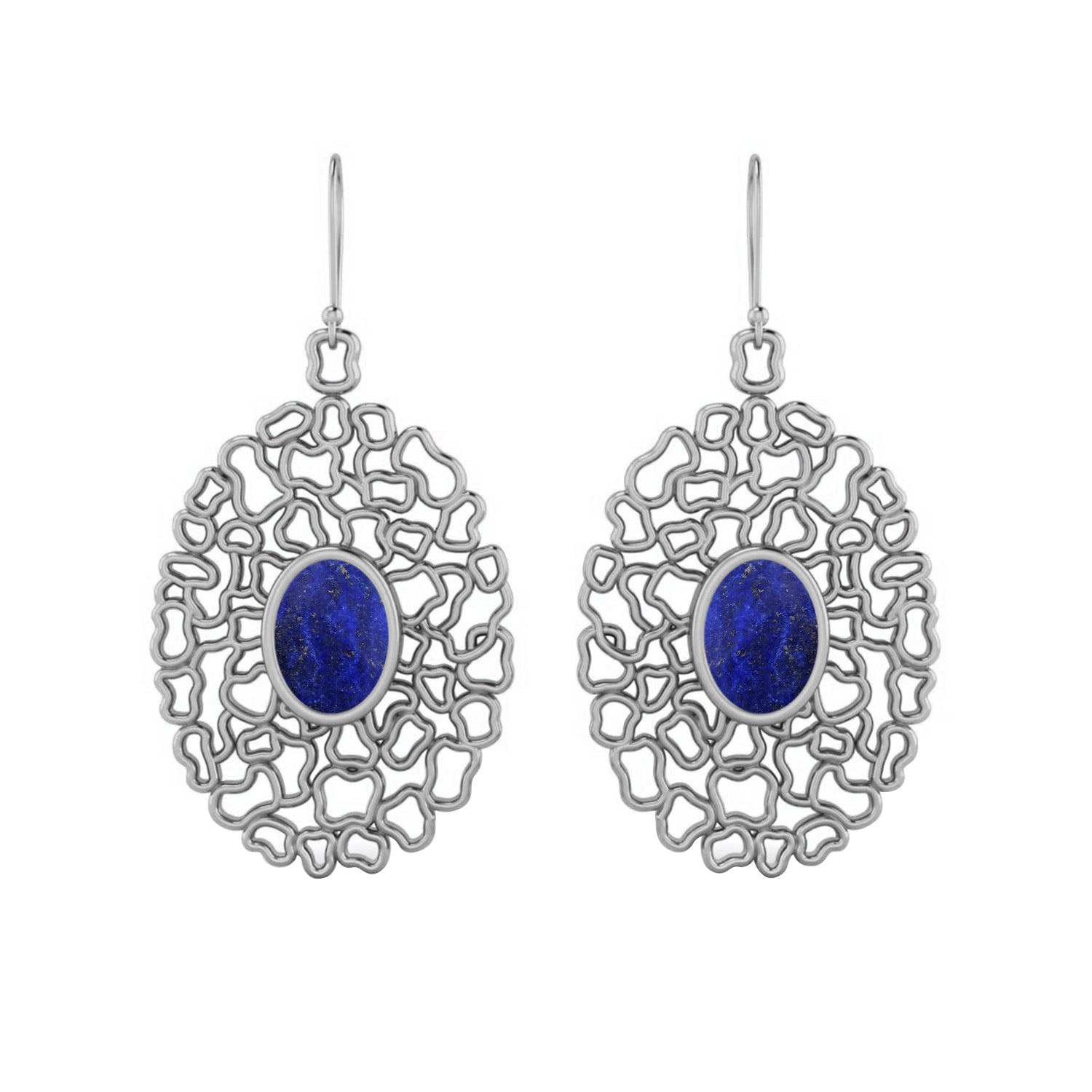 Lapis Filigree Drop Earrings - 925 Silver Silver