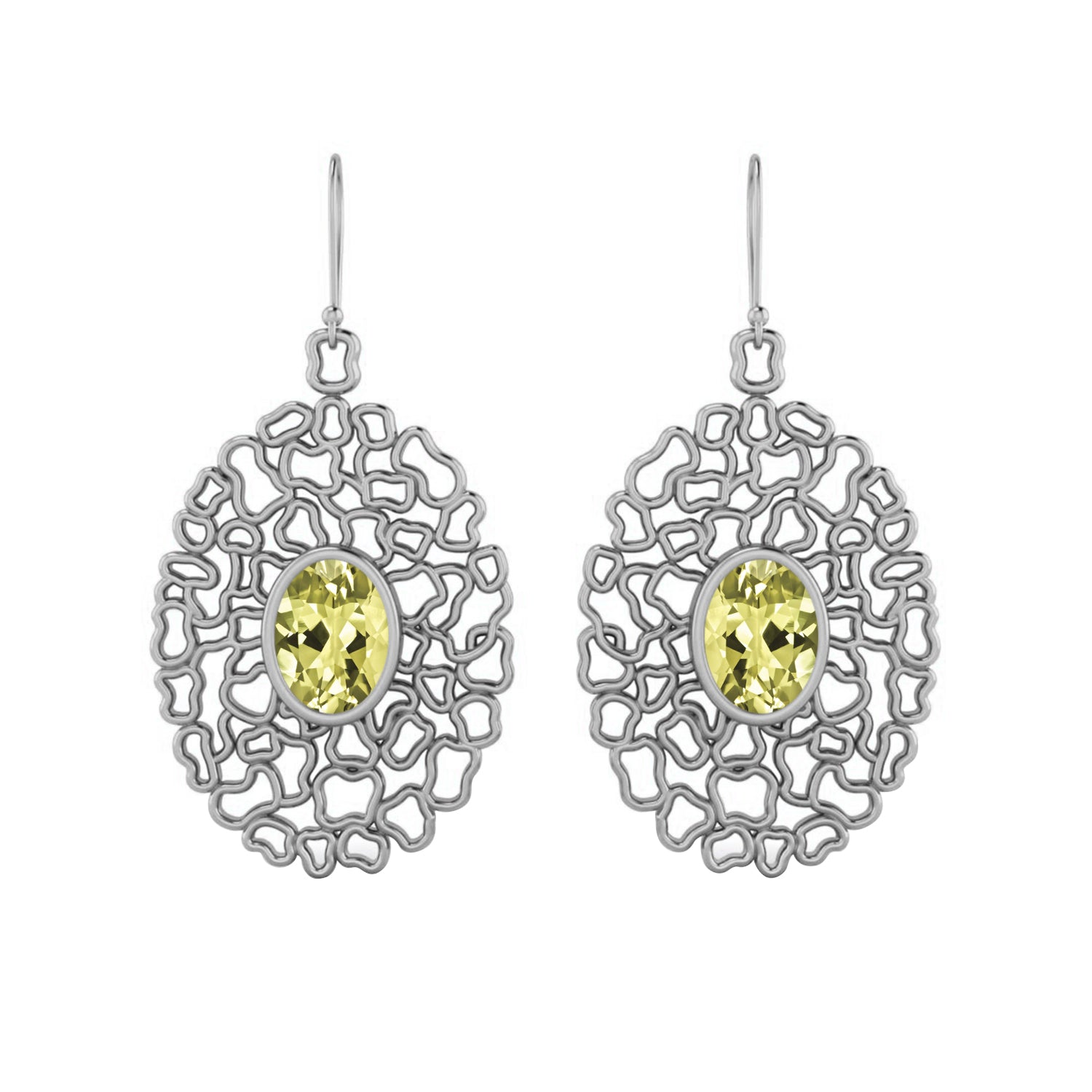 Lemon Quartz Filigree Drop Earrings - Sterling Silver