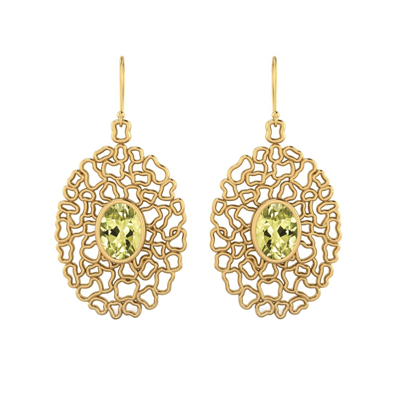 Lemon Quartz Filigree Drop Earrings - Sterling Silver