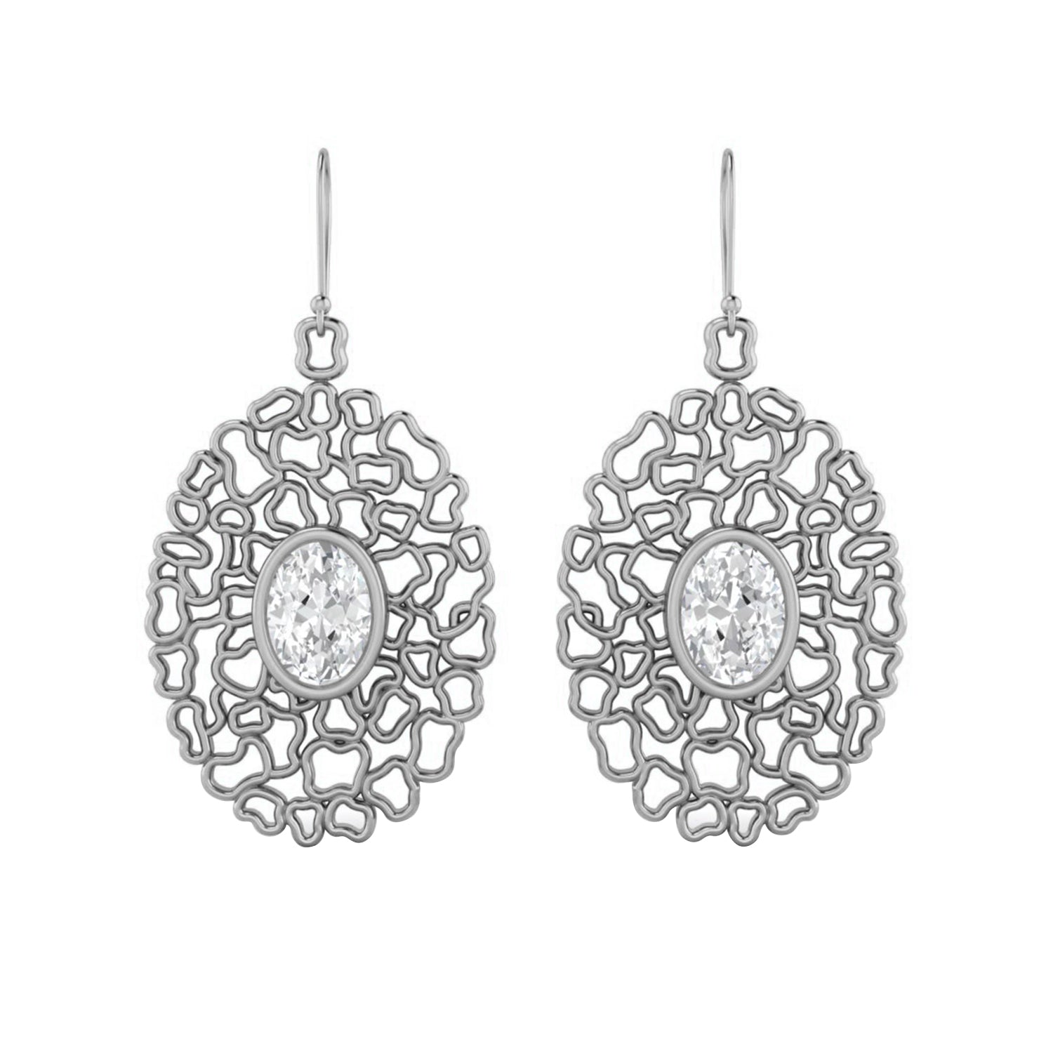 Moissanite Artistic Openwork Design Drop Earrings – Sterling Silver