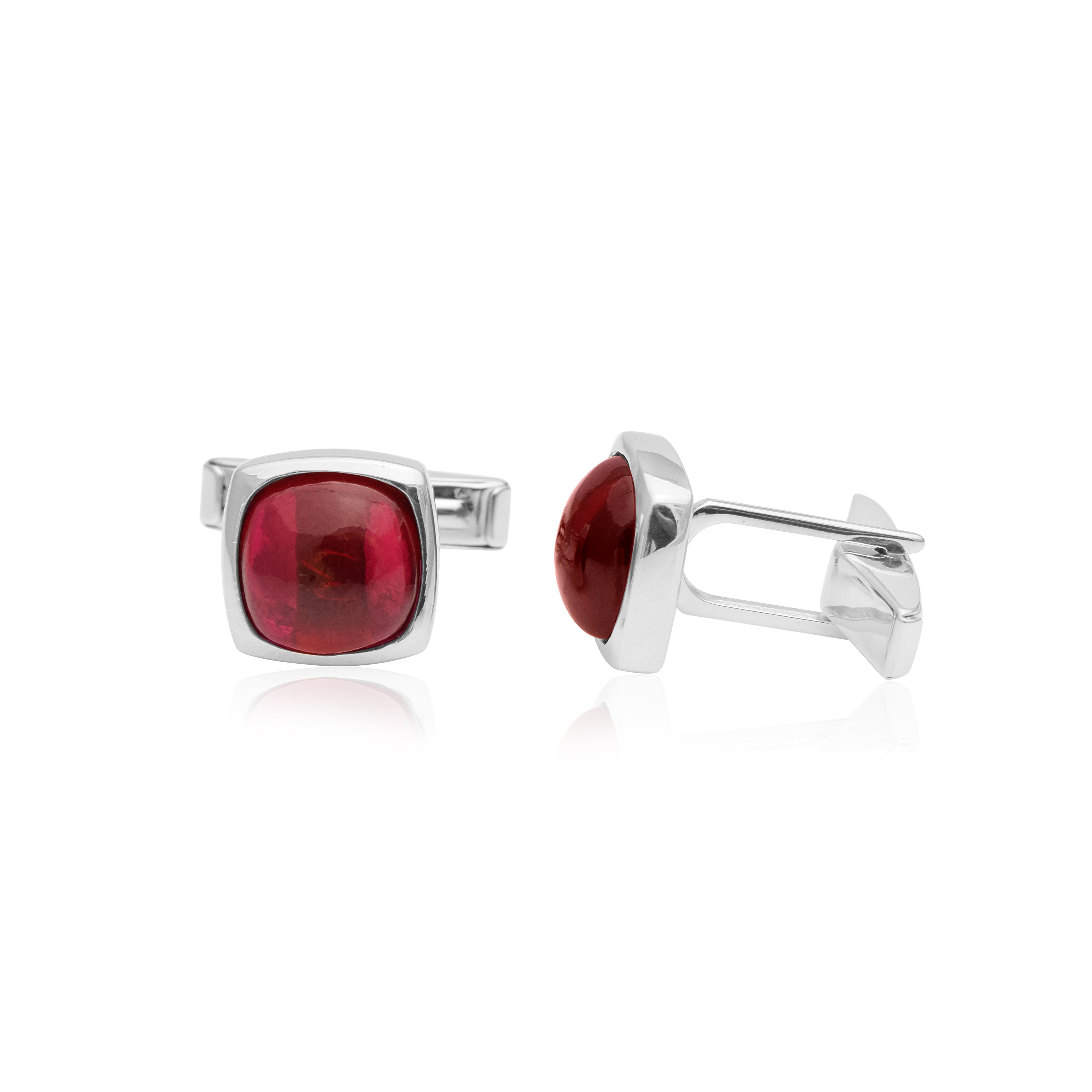 Red Garnet Cushion Cufflinks – Sterling Silver