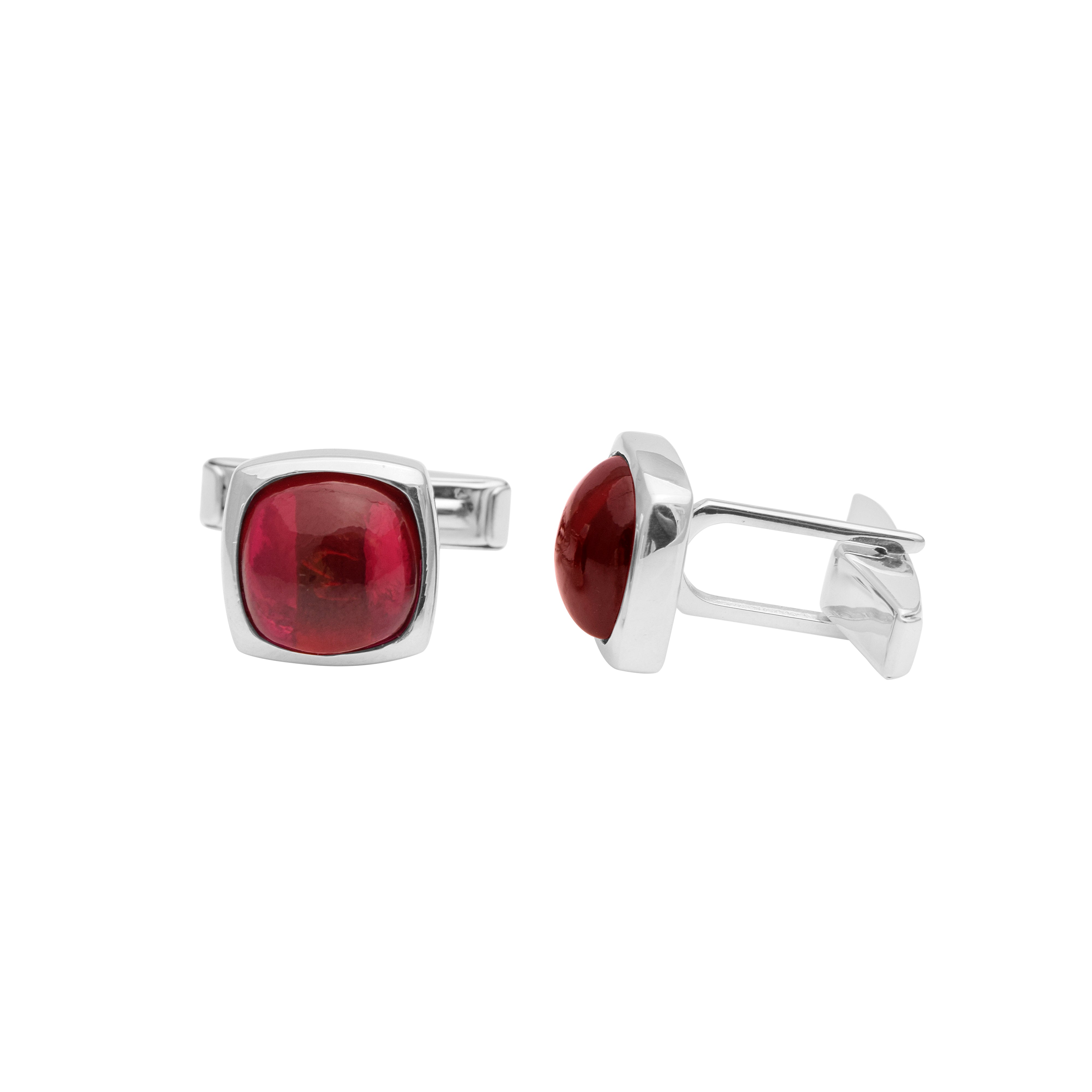 Red Garnet Cushion Cufflinks – Sterling Silver
