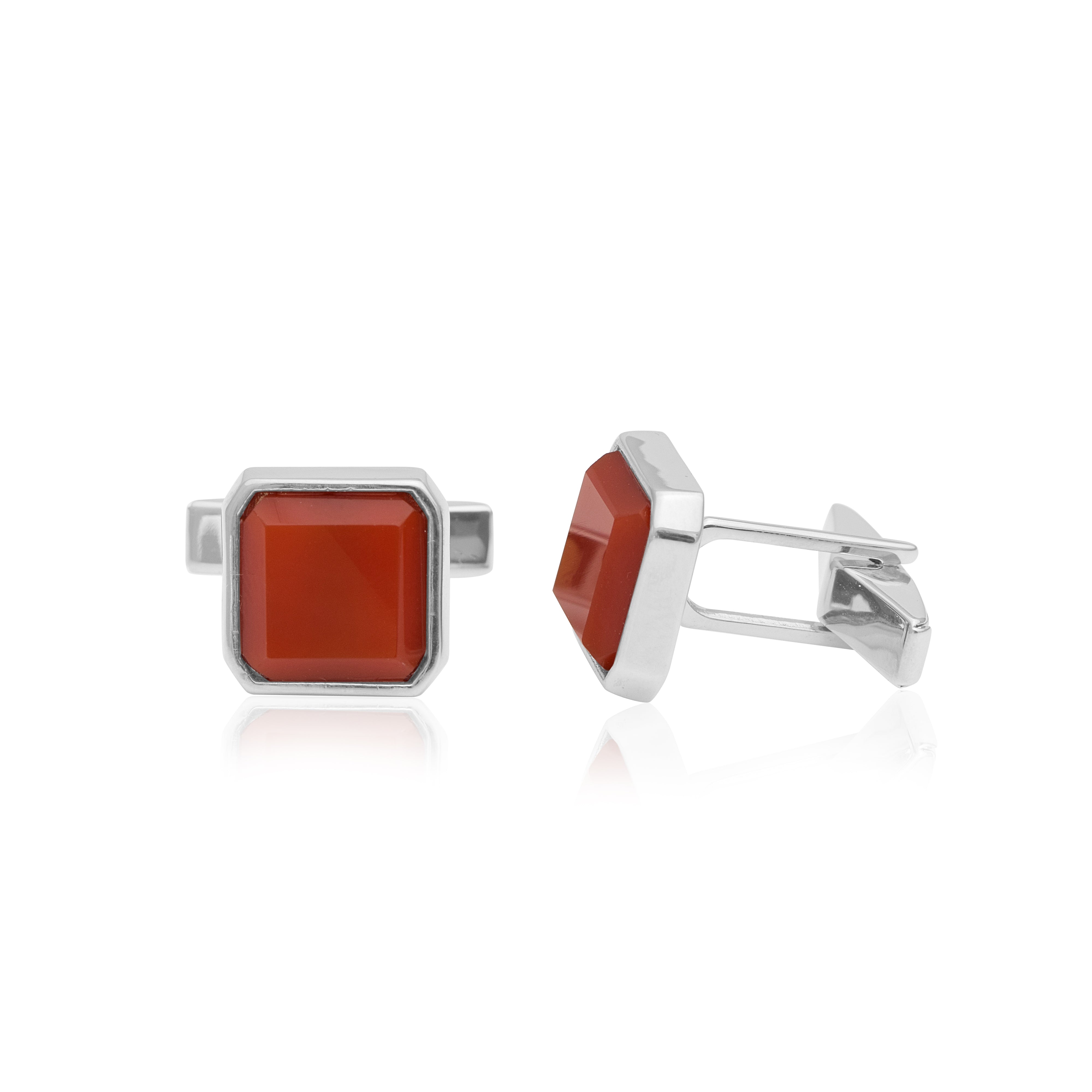 Red Carnelian Square Cufflinks – Sterling Silver