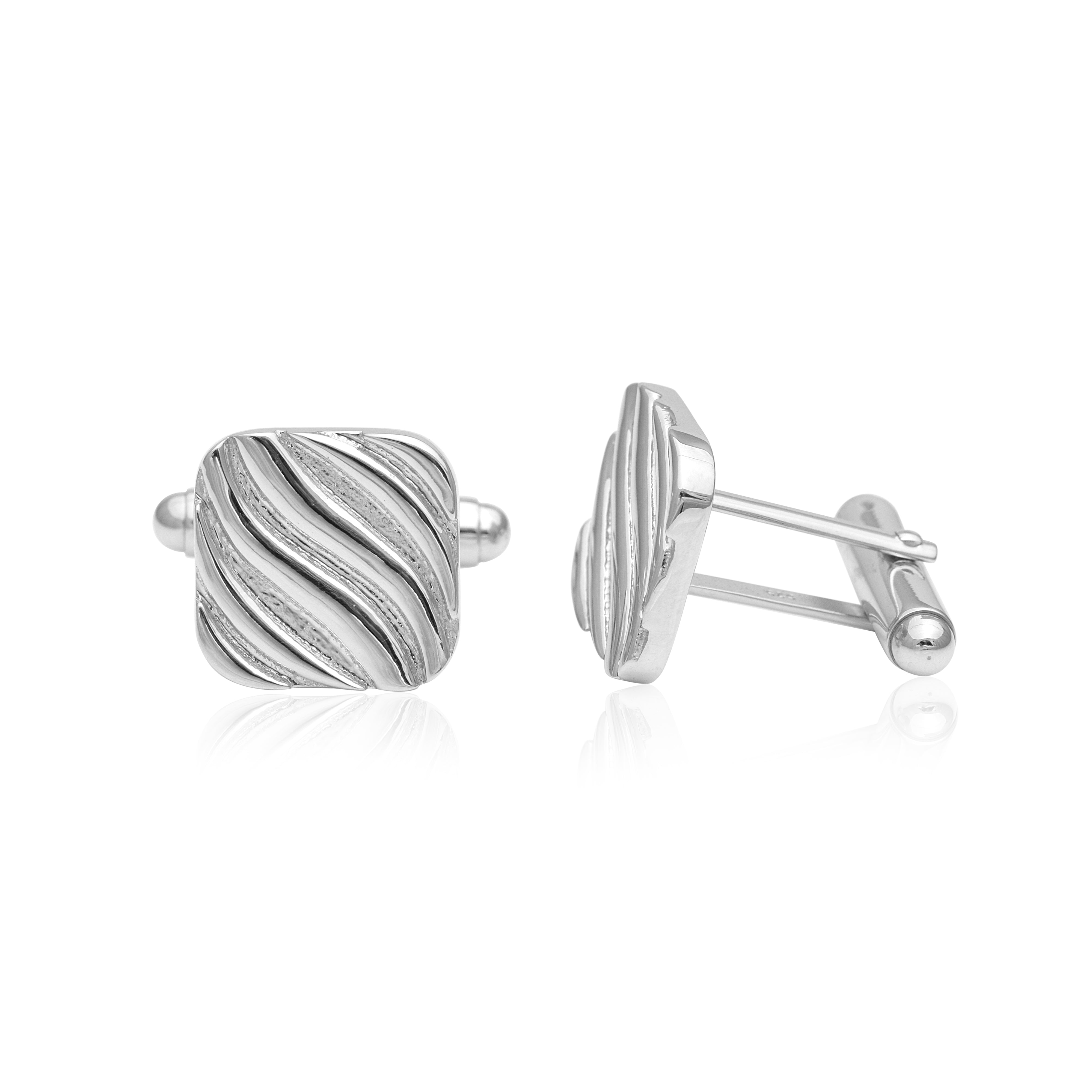 Square Wave-Pattern Cufflinks – Sterling Silver