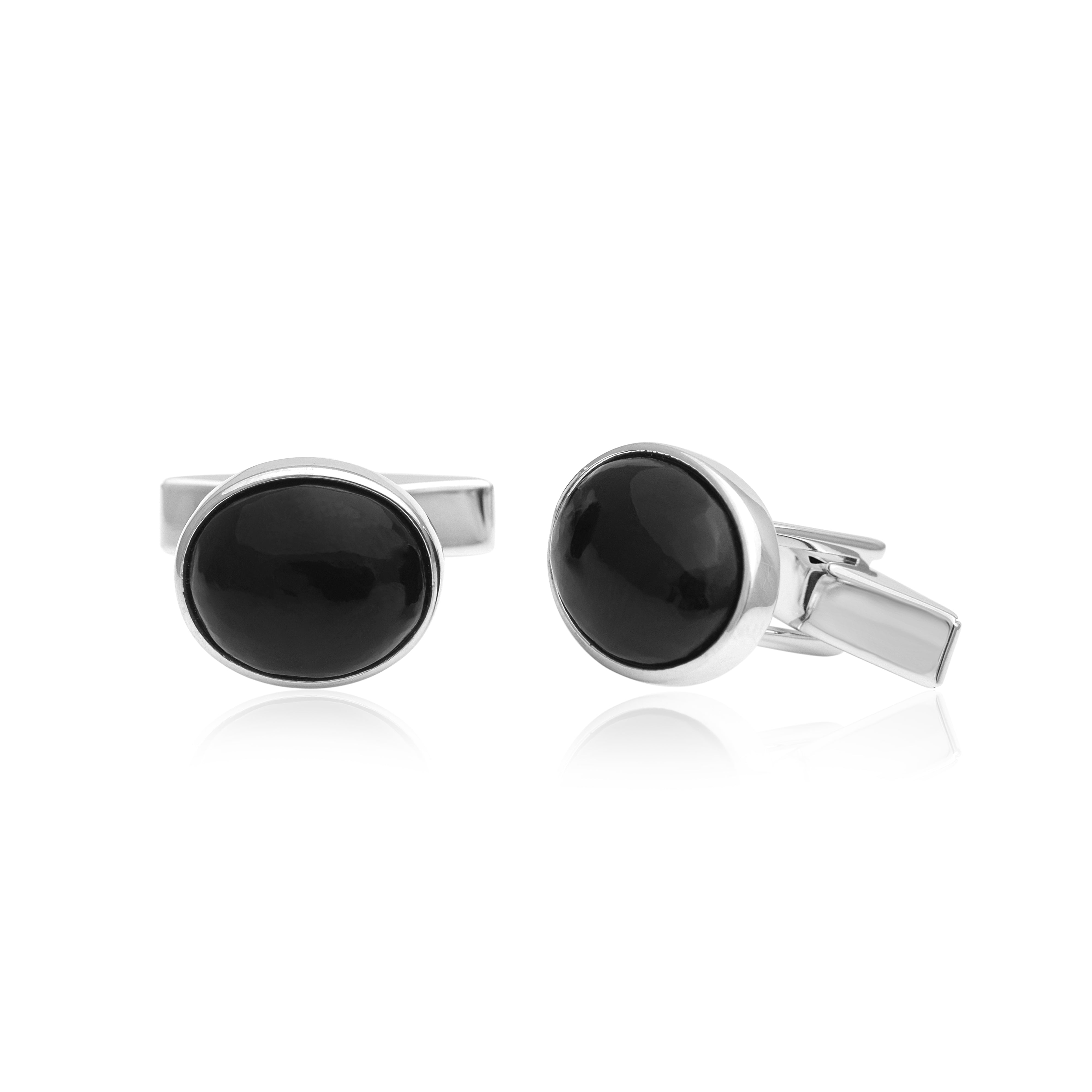 Oval Black Onyx Cufflinks – Sterling Silver