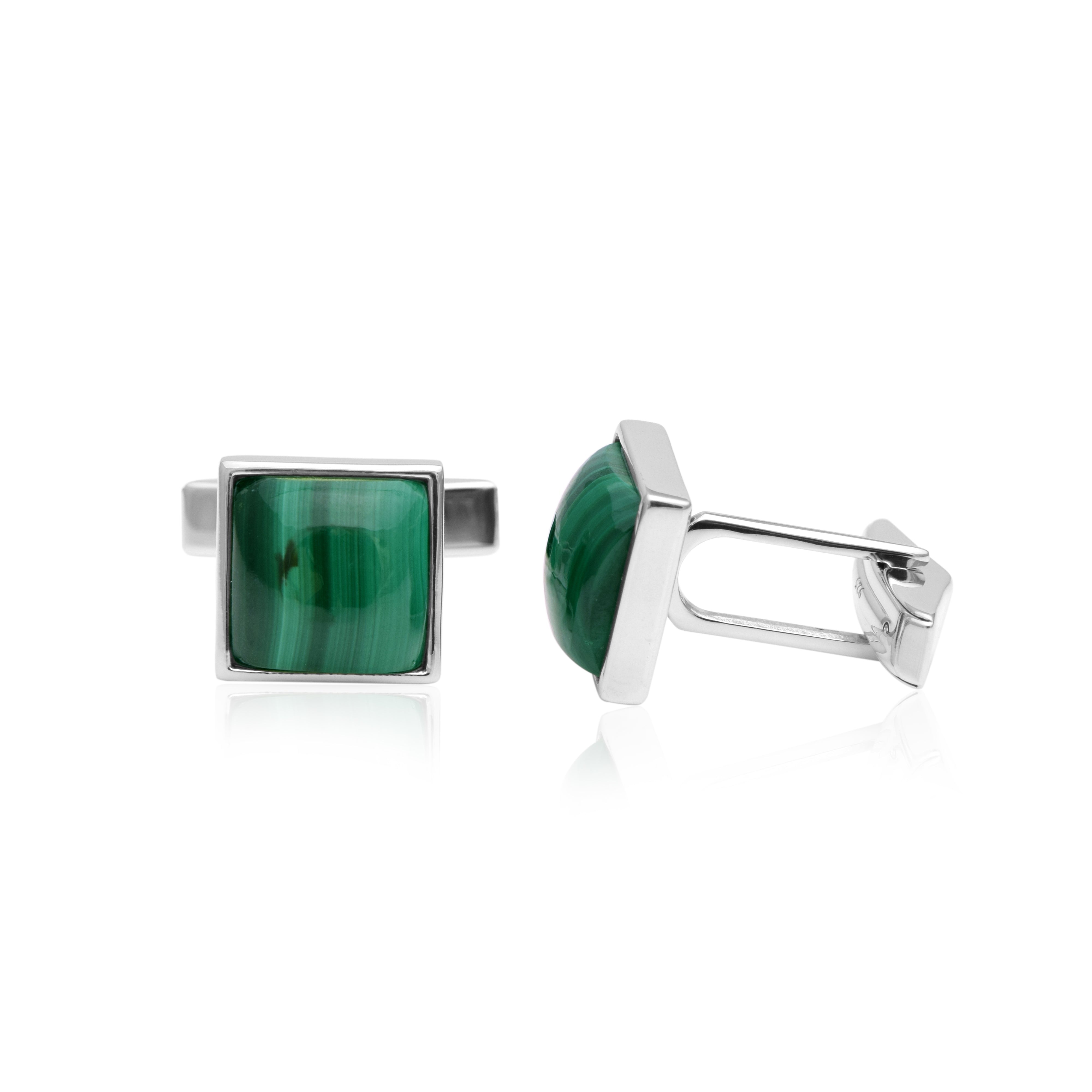 Green Malachite Square Cufflinks – Sterling Silver