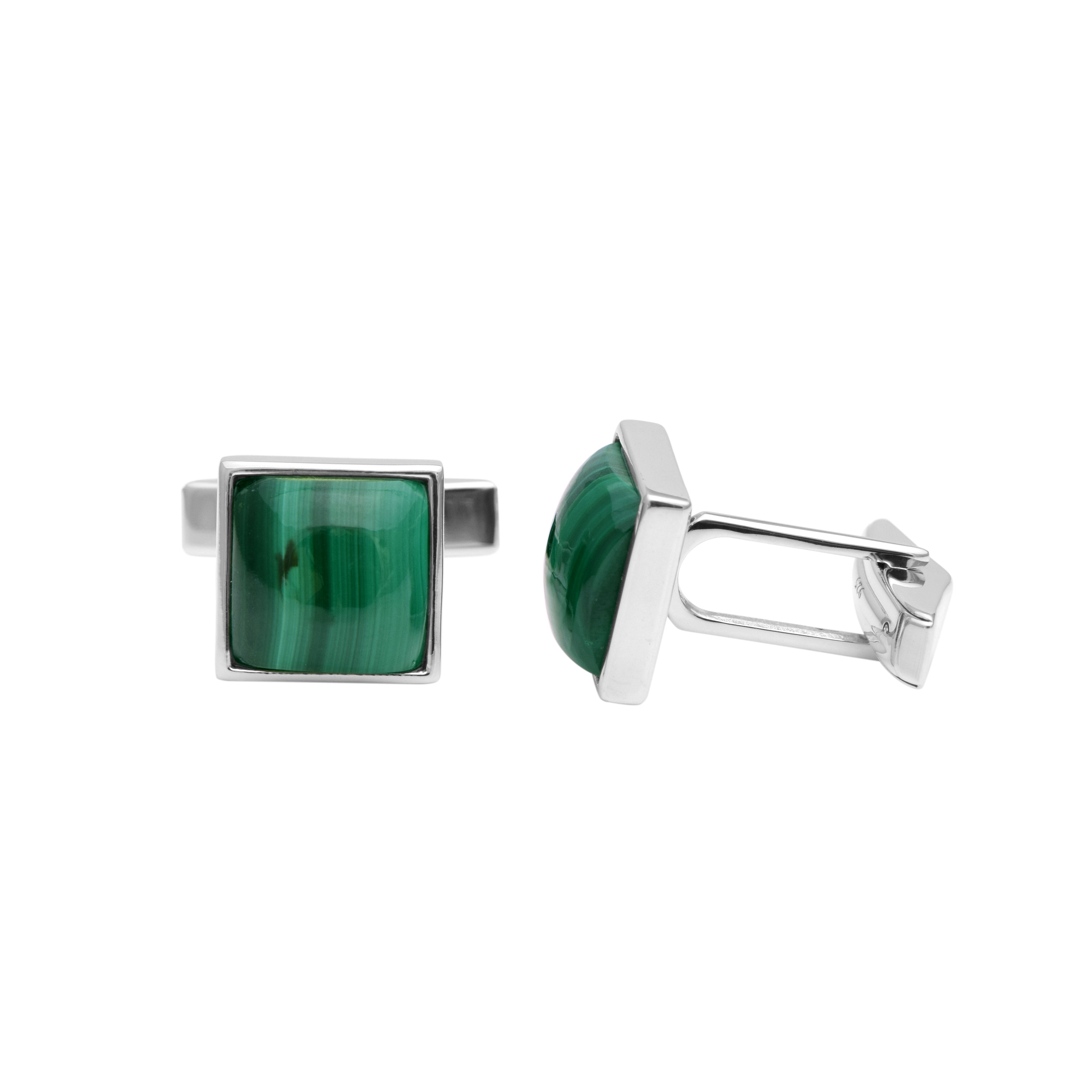 Green Malachite Square Cufflinks – Sterling Silver