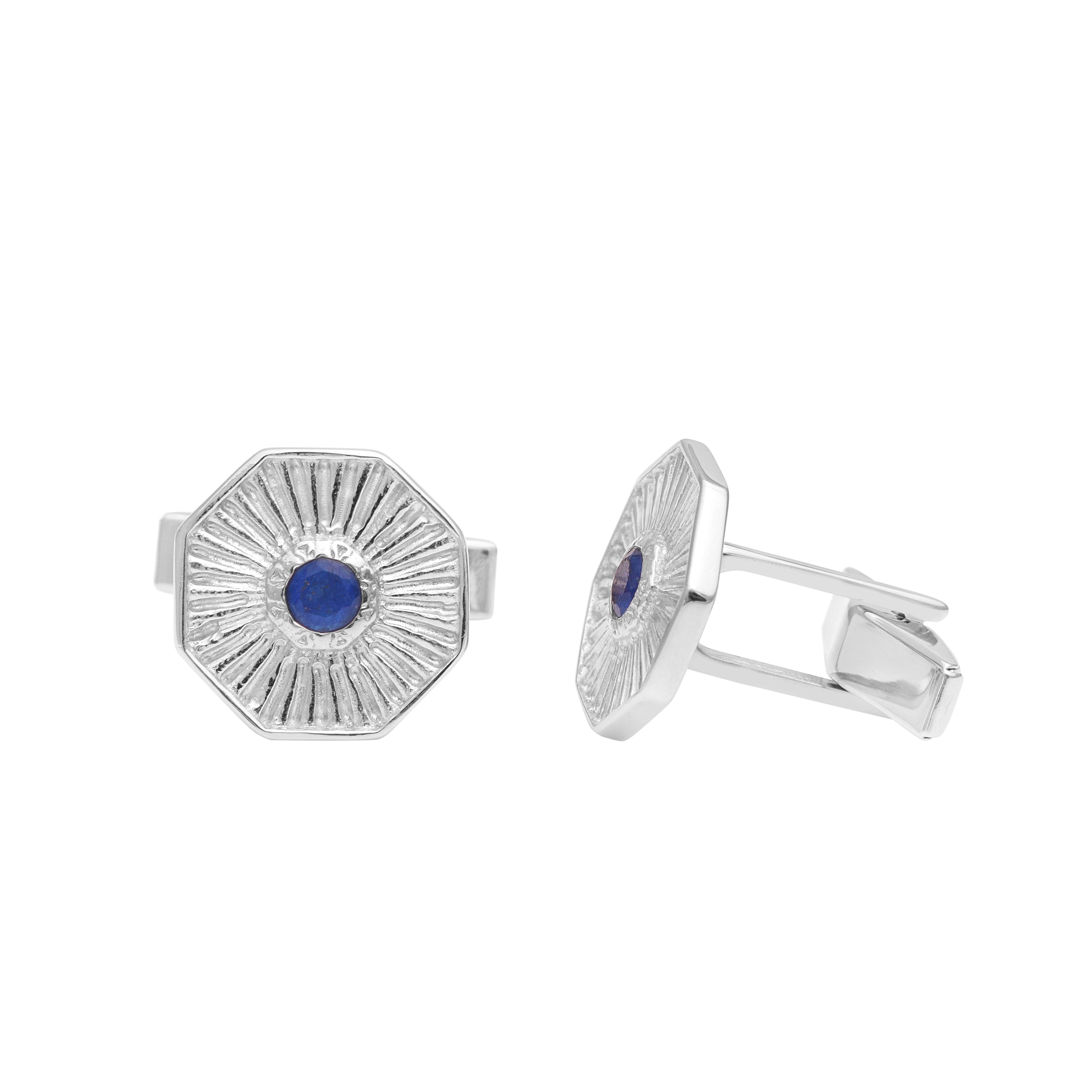 Blue Lapis Lazuli Octagon Cufflinks – Sterling Silver