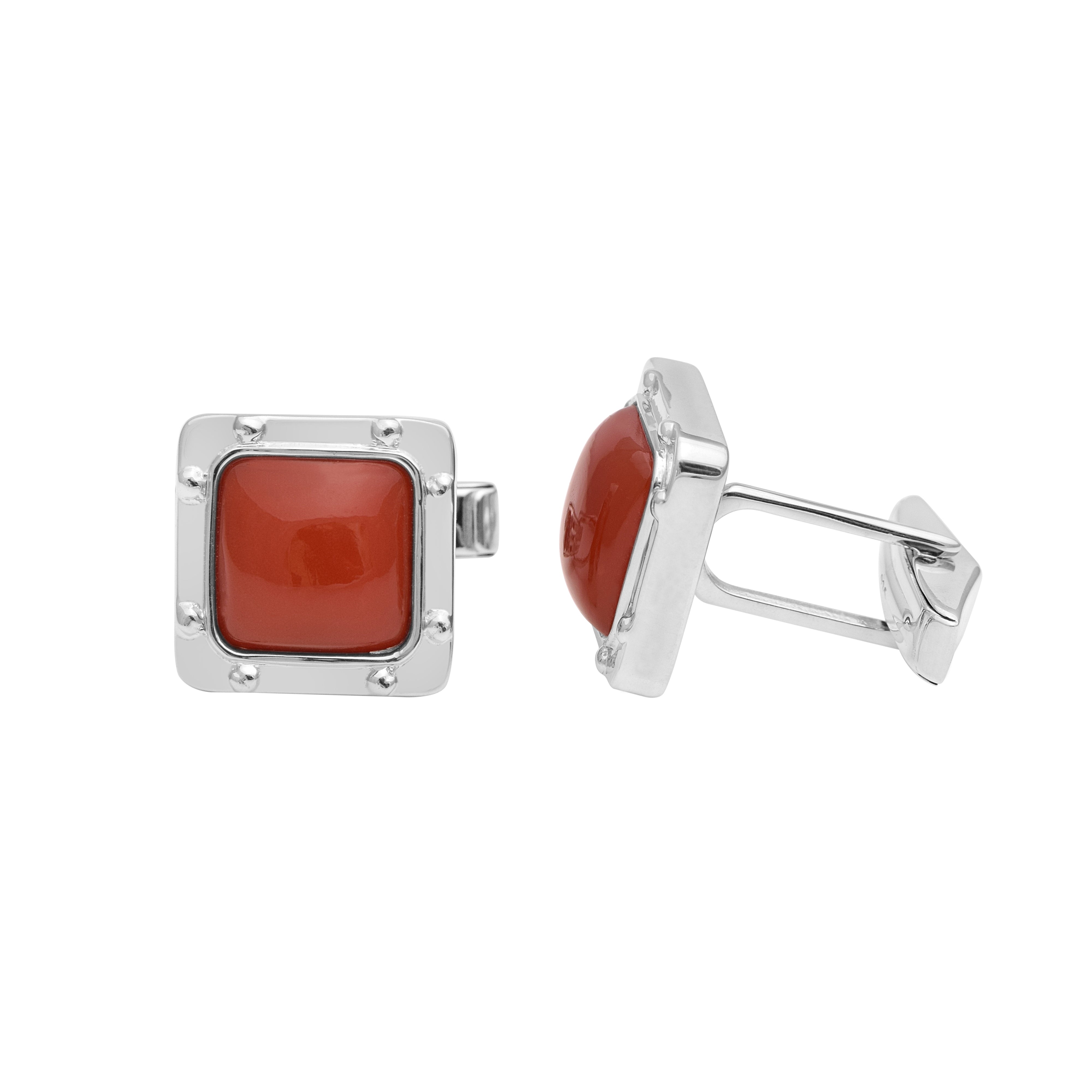 Red Coral Square Cufflinks – Sterling Silver