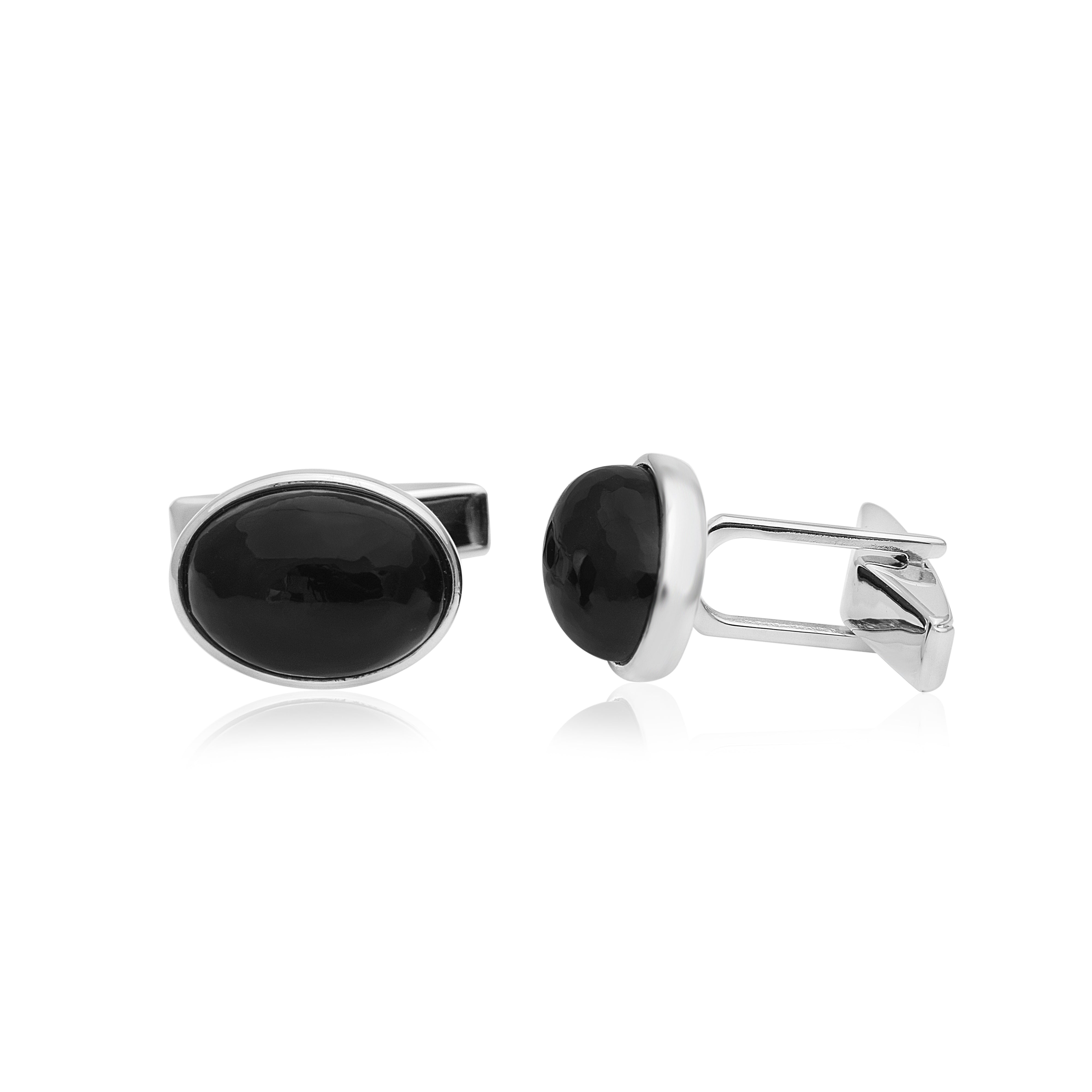 Faceted Black Onyx Oval Cufflinks – Sterling Silver