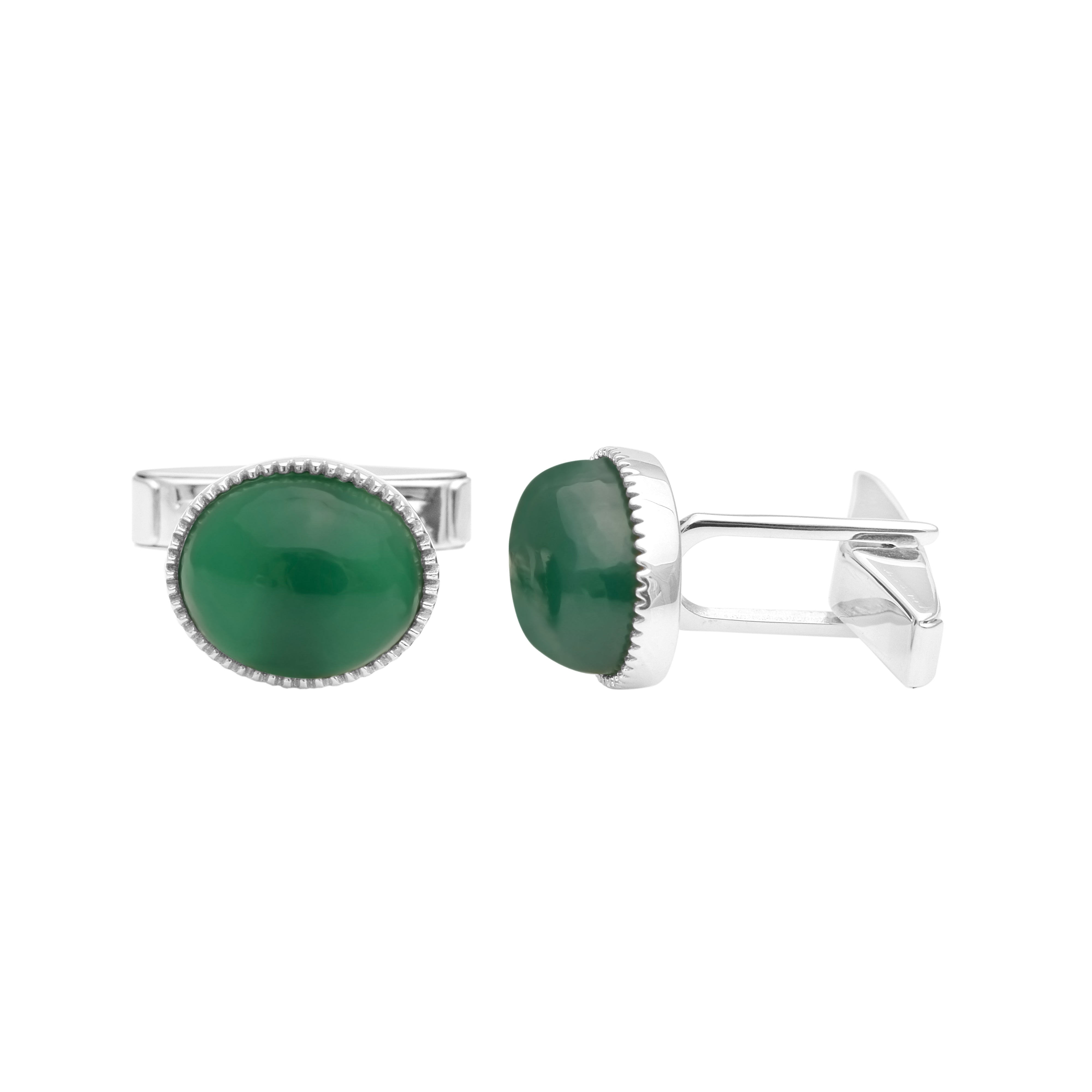 Green Onyx Oval Cufflinks – Sterling Silver