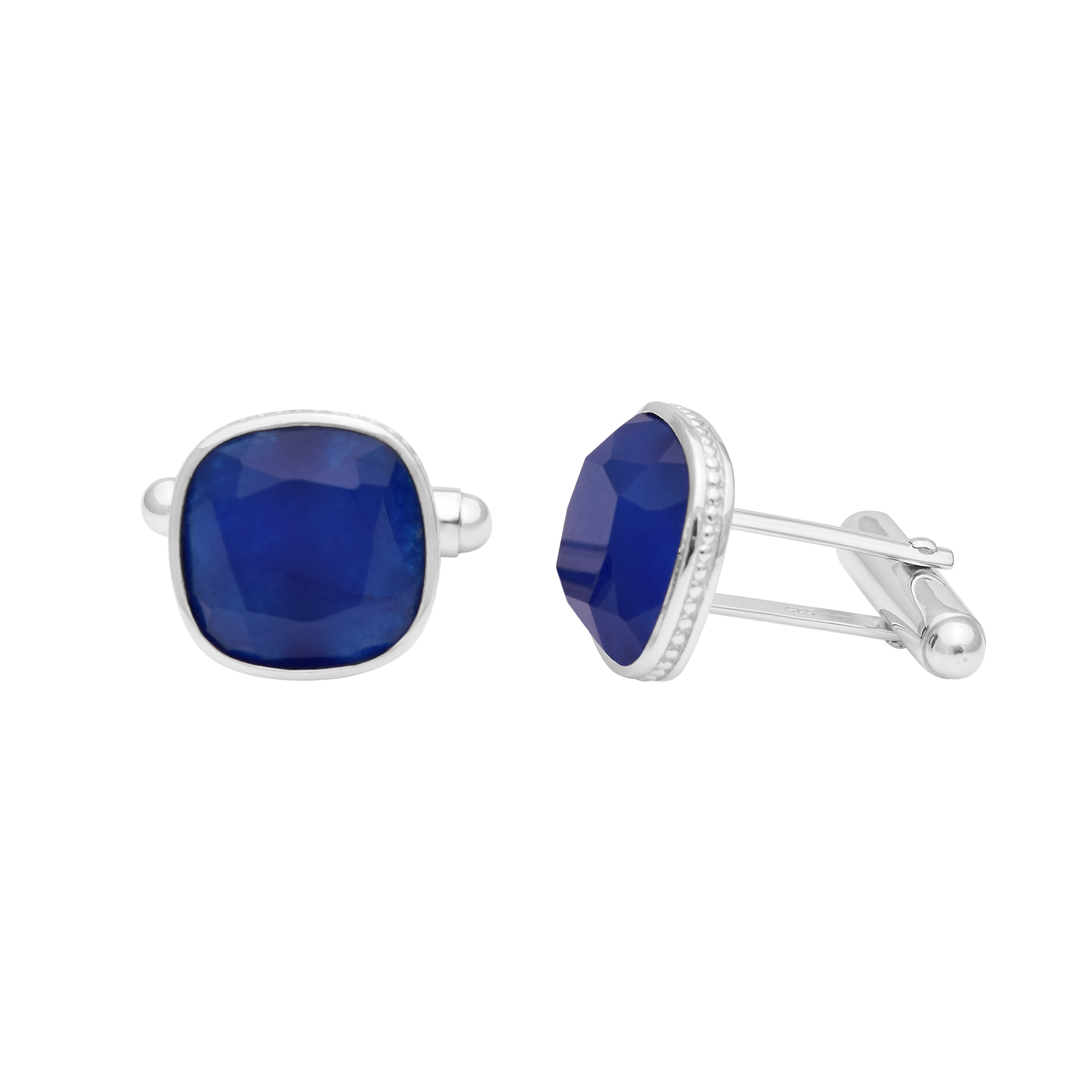 Cushion Blue Sapphire Cufflinks – Sterling Silver
