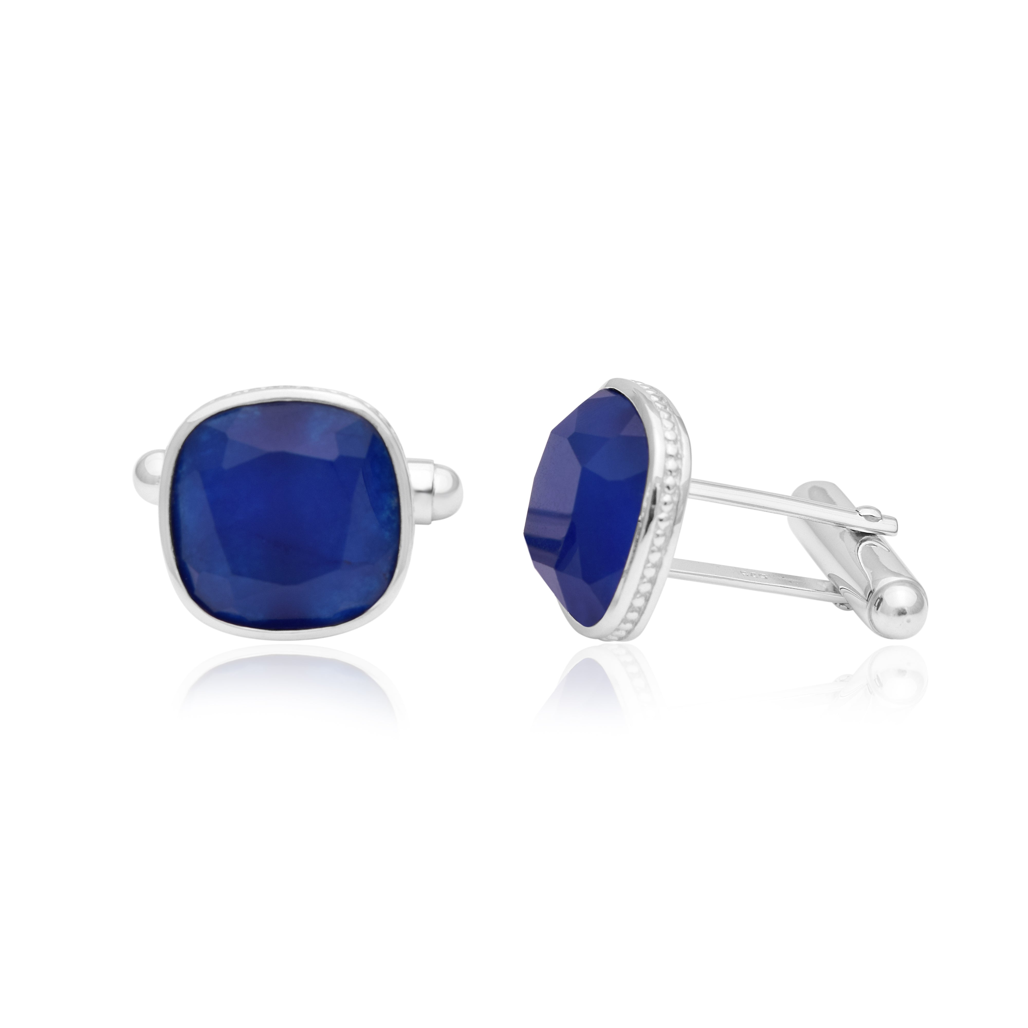 Cushion Blue Sapphire Cufflinks – Sterling Silver