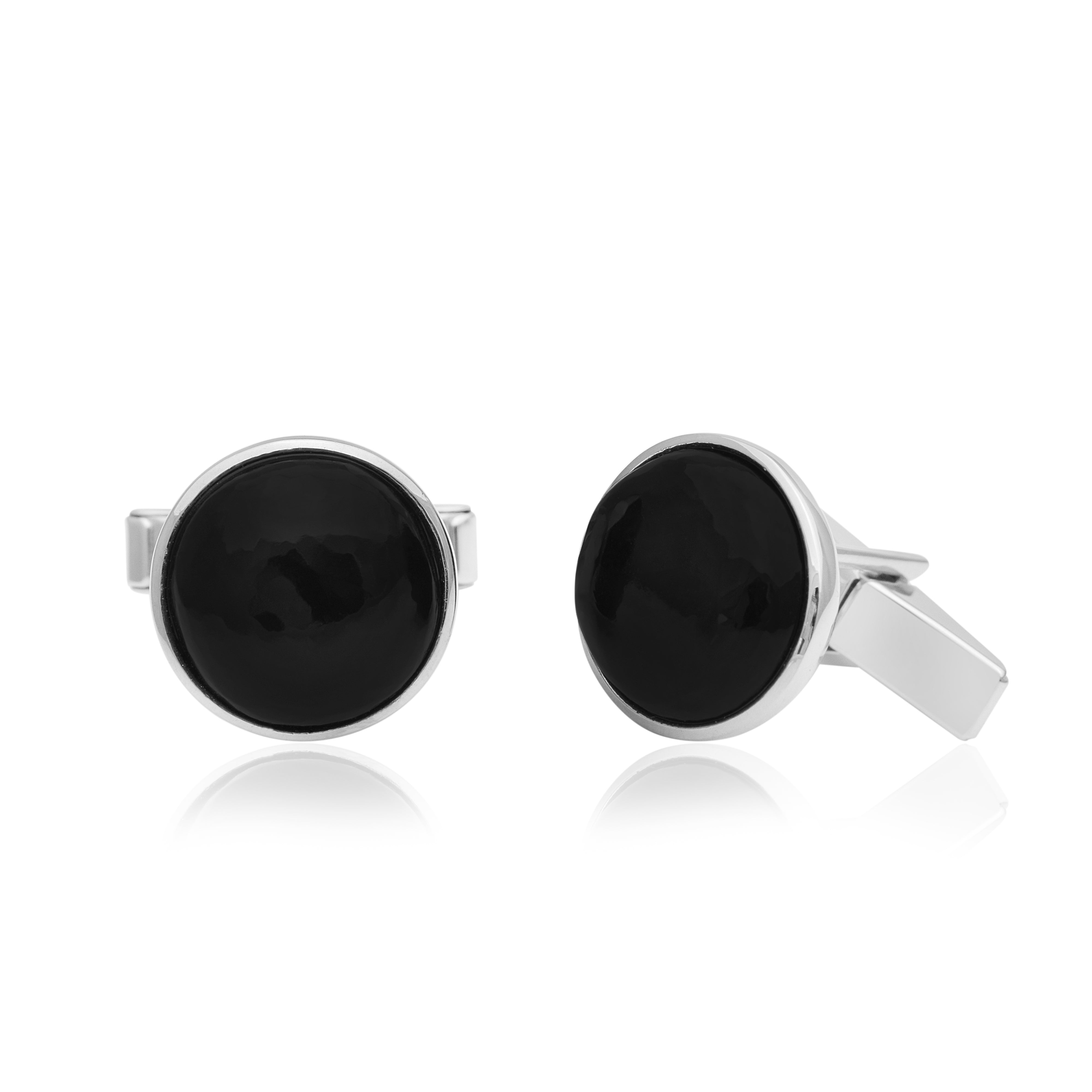 Black Onyx Round Cufflinks – Sterling Silver