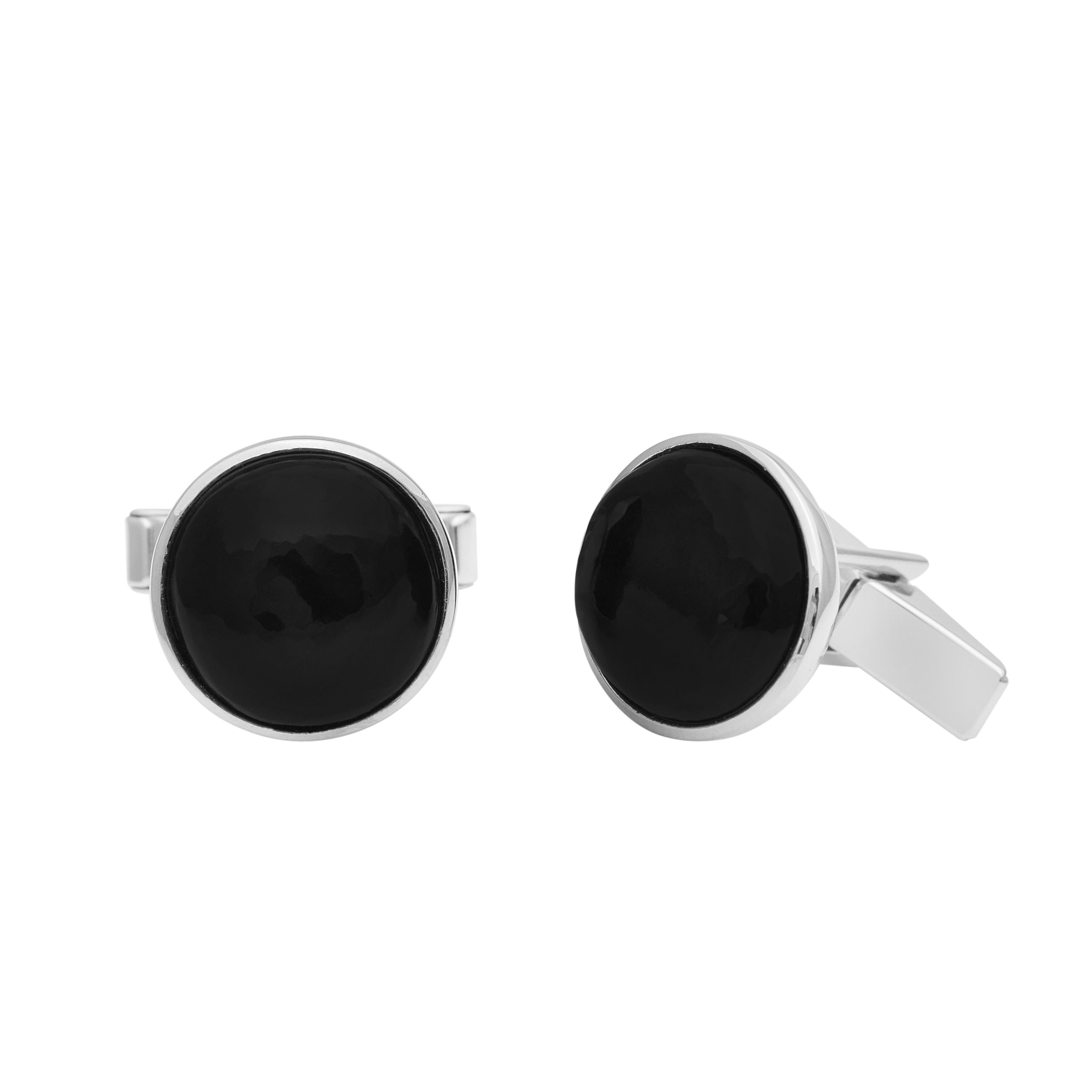 Black Onyx Round Cufflinks – Sterling Silver