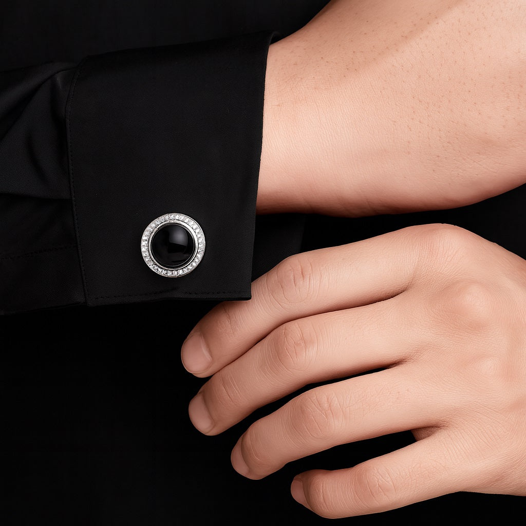 Black Onyx Round Cufflinks – Sterling Silver