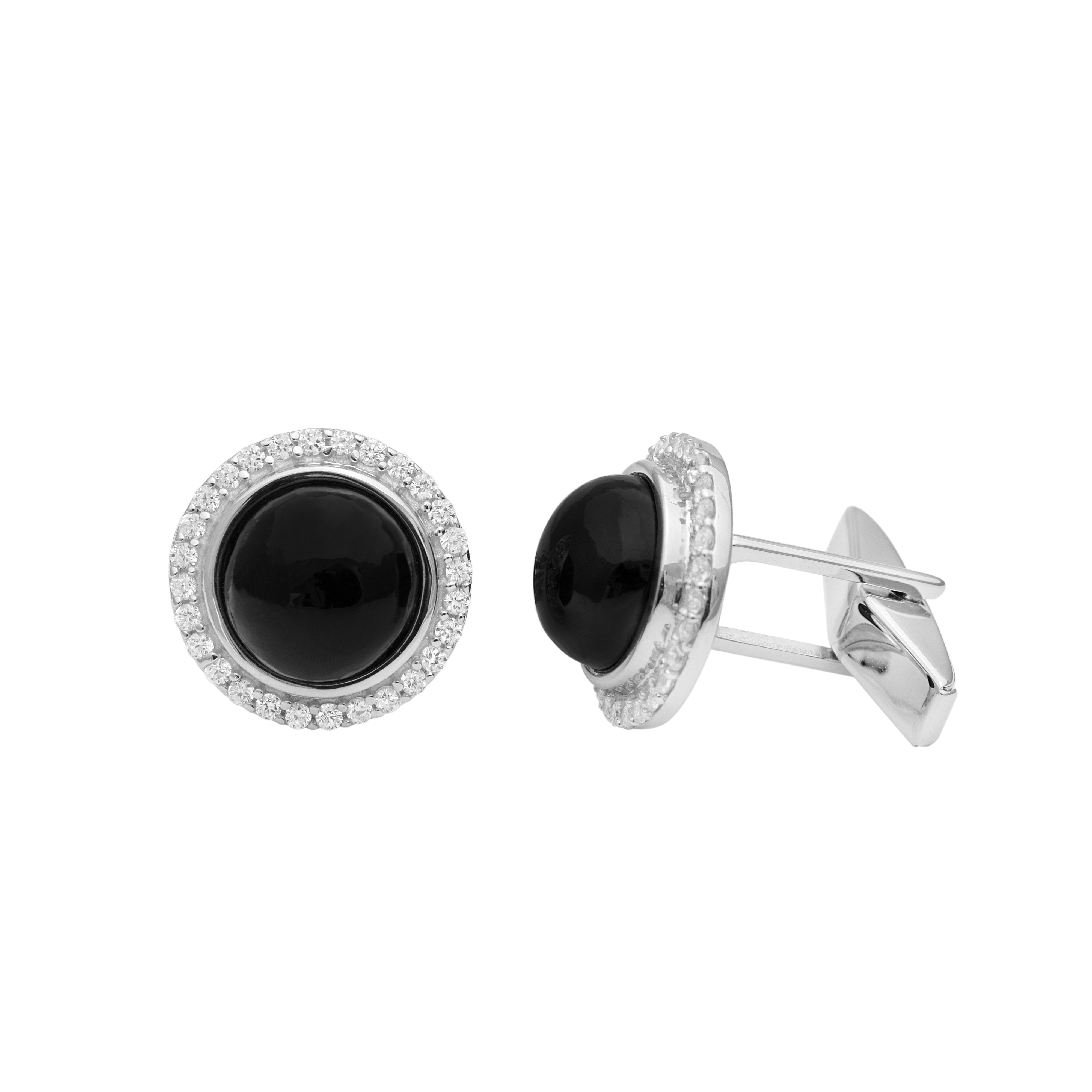 Black Onyx Round Cufflinks – Sterling Silver